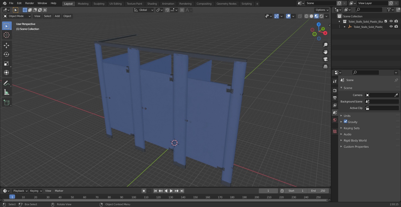 Toilet Stalls Solid Plastic Blue 3D