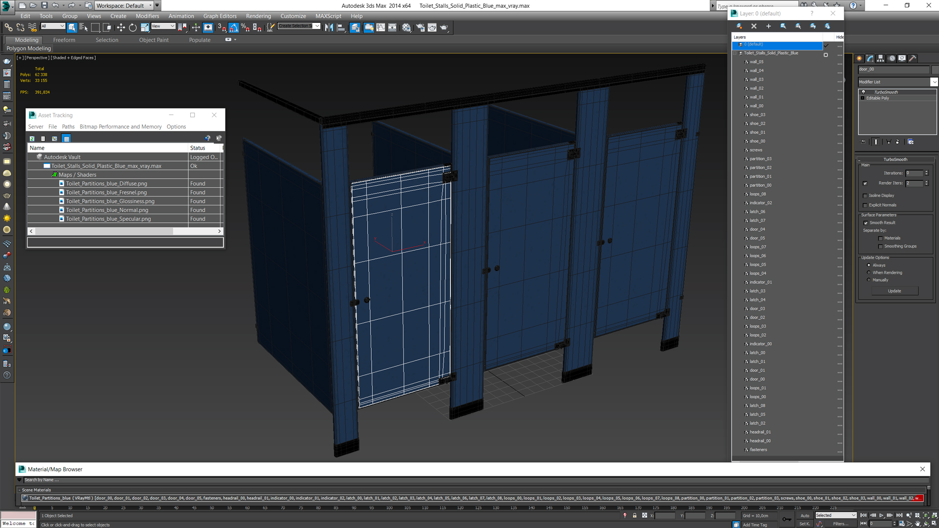 Toilet Stalls Solid Plastic Blue 3D