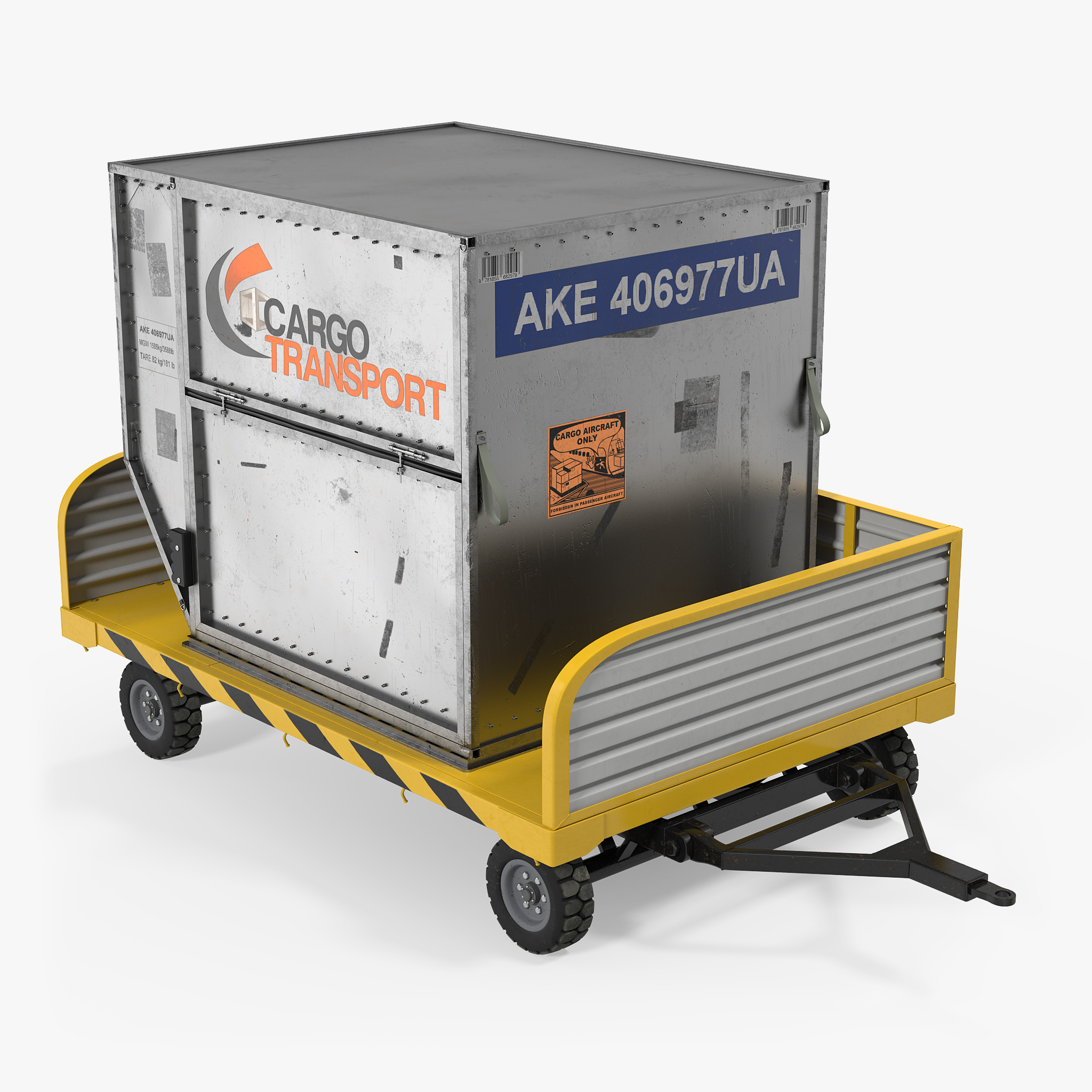 Airport Luggage Trolley with Container 3D Model, view 3