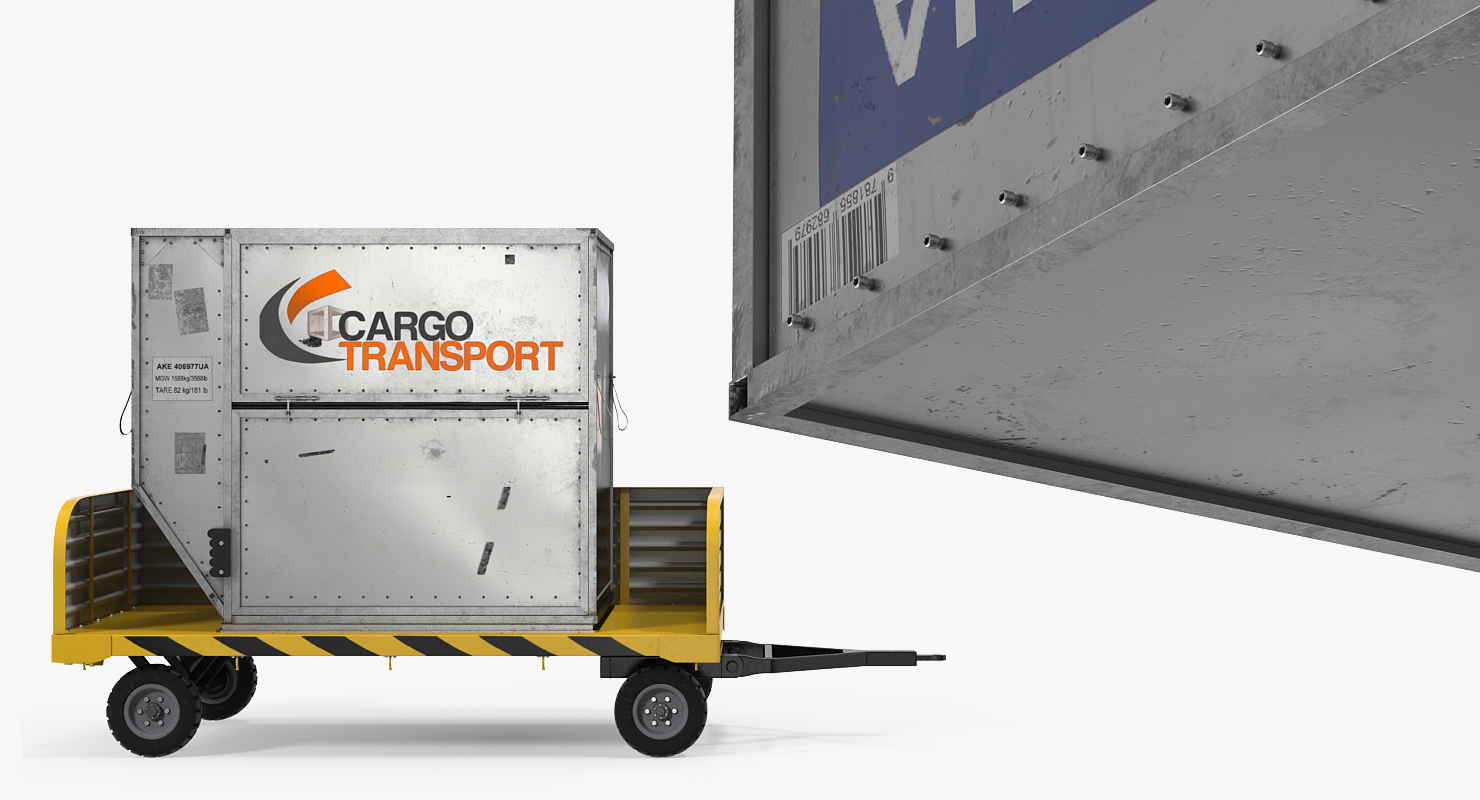 3D Airport Luggage Trolley with Container model