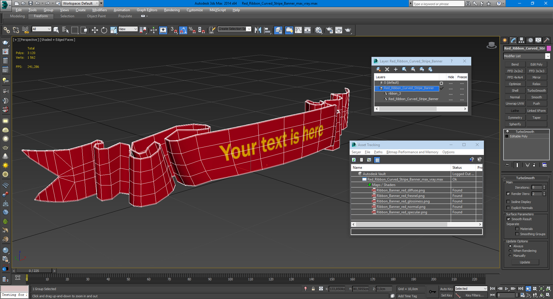 3D Red Ribbon Curved Stripe Banner