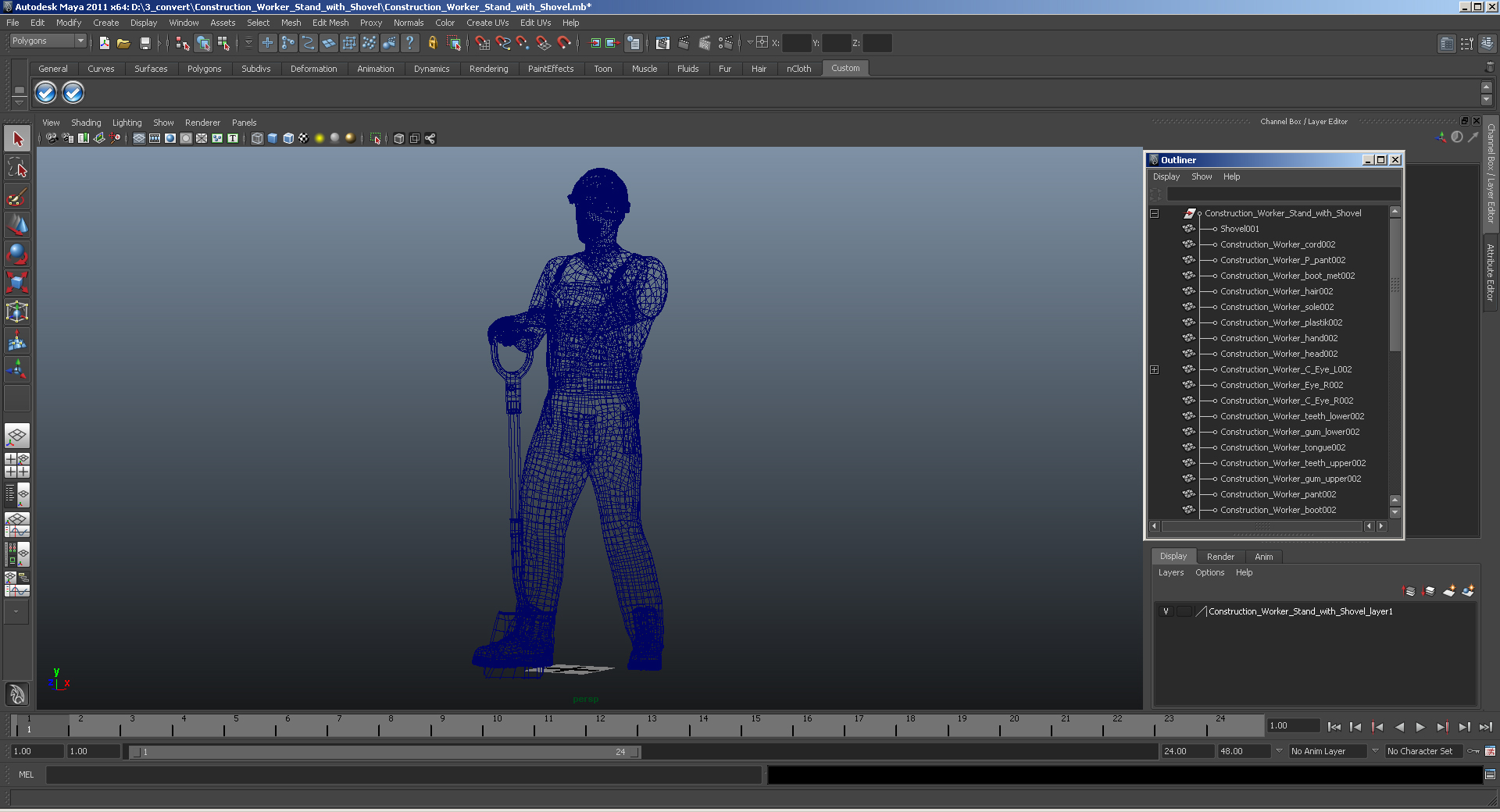 Construction Worker Stand with Shovel 3D