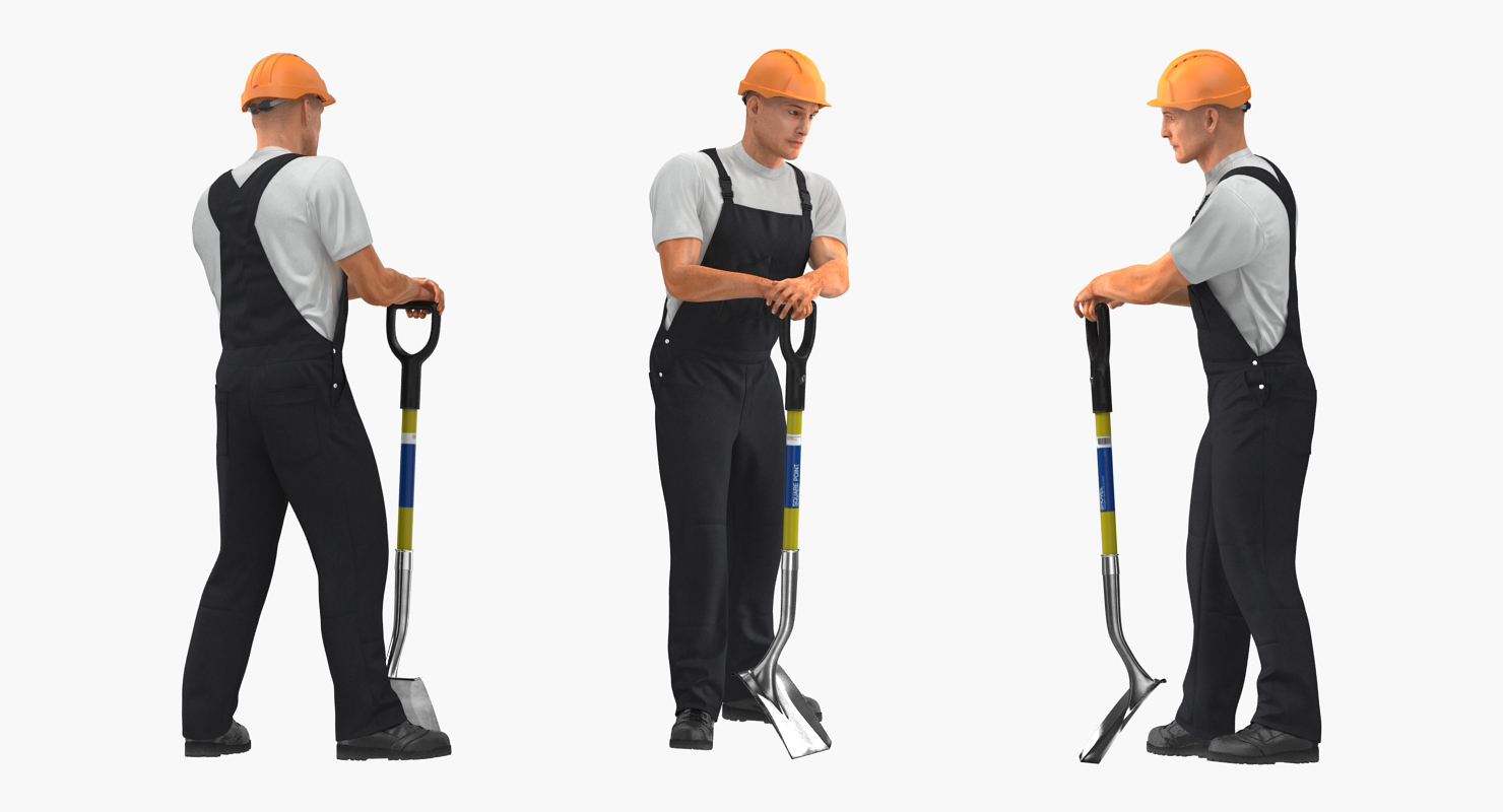 Construction Worker Stand with Shovel 3D