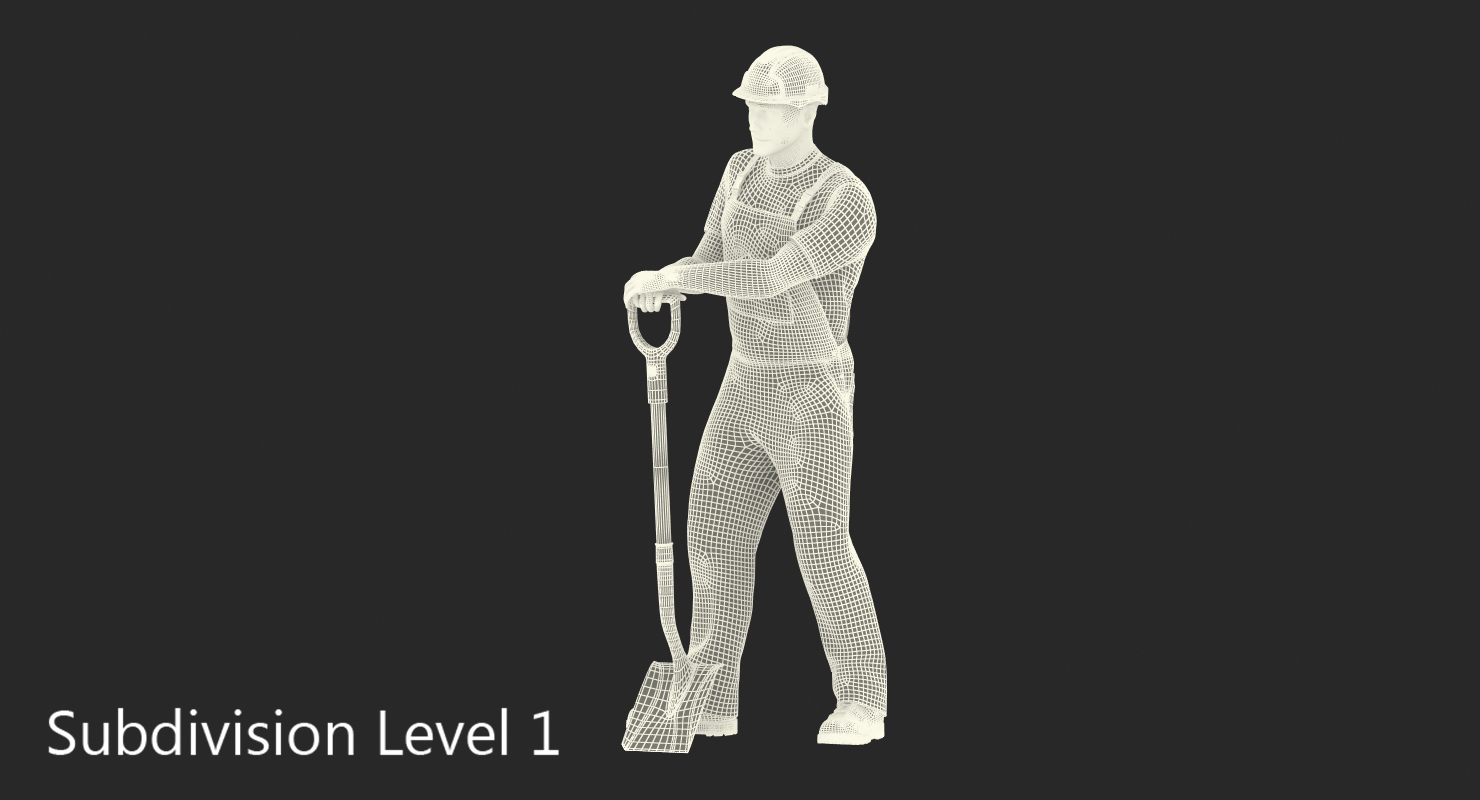 Construction Worker Stand with Shovel 3D