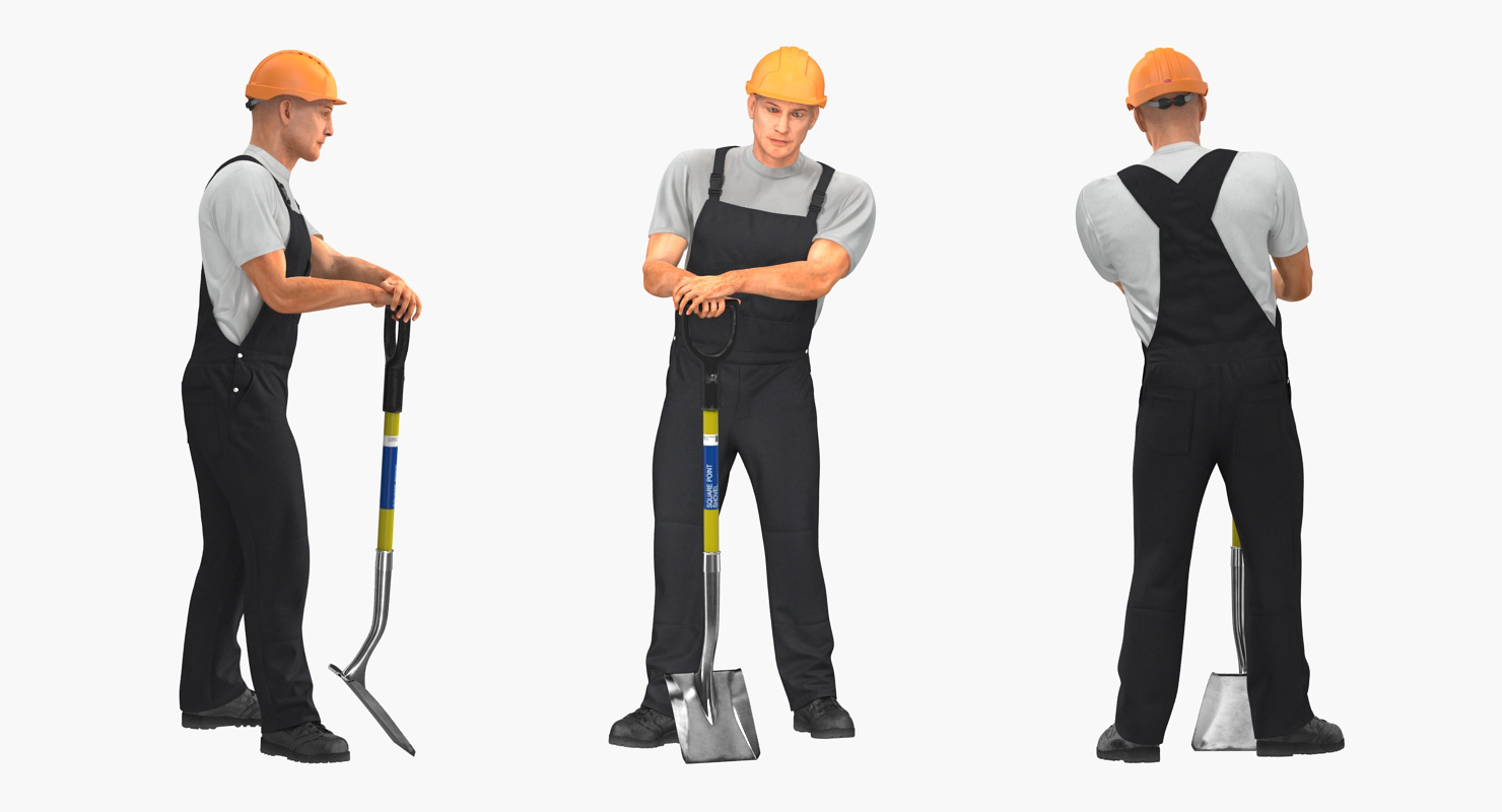 Construction Worker Stand with Shovel 3D
