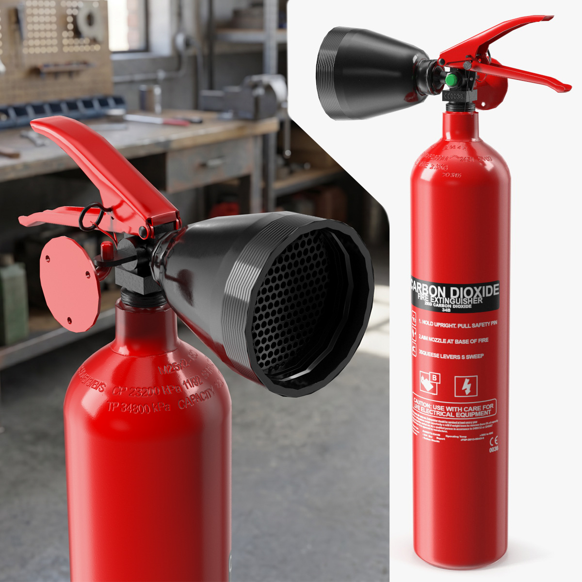Carbon Dioxide 2Kg Fire Extinguisher Game Ready 3D model preview