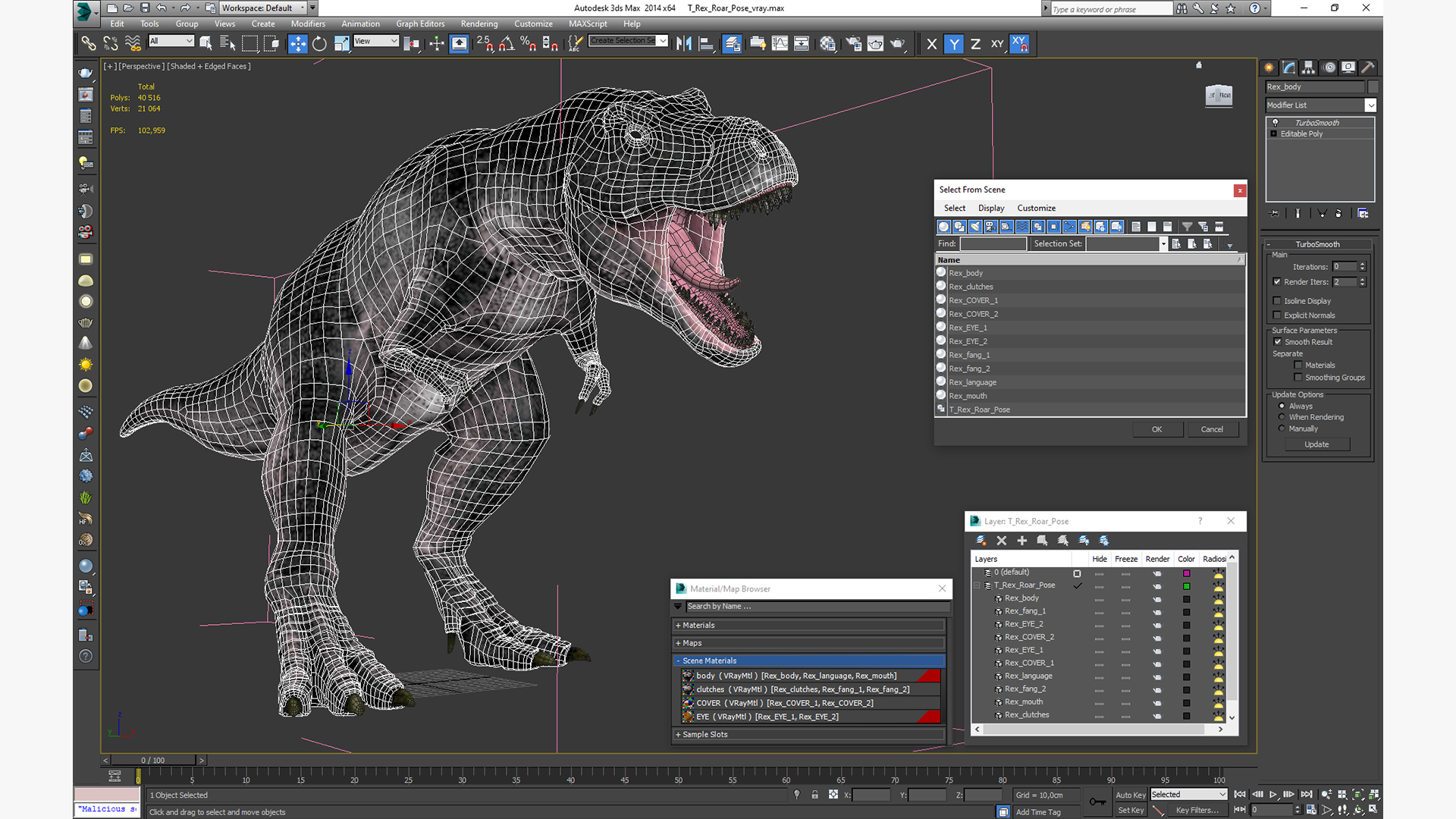 3D model T Rex Roar Pose