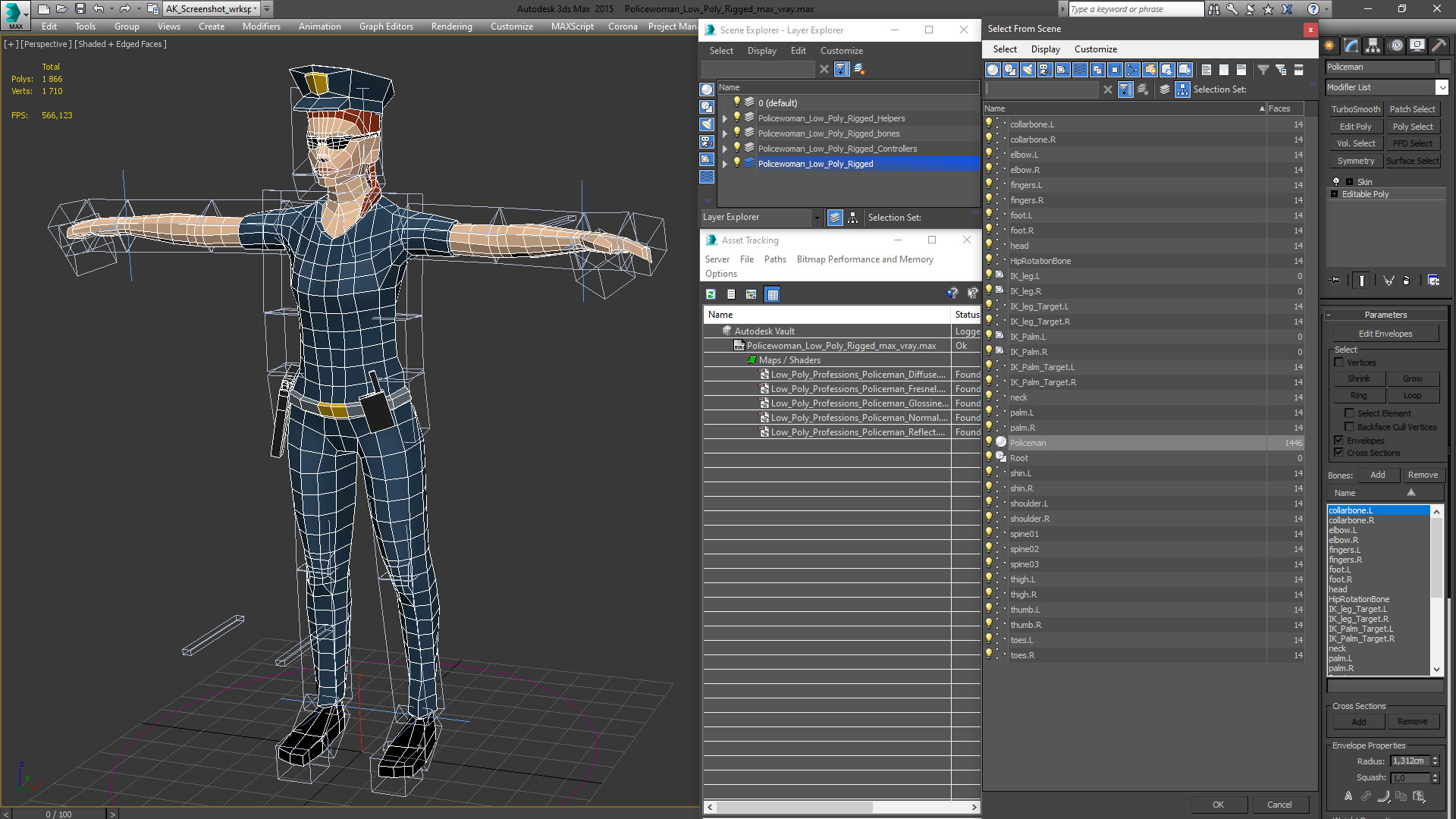 3D Policewoman Low Poly Rigged for Maya