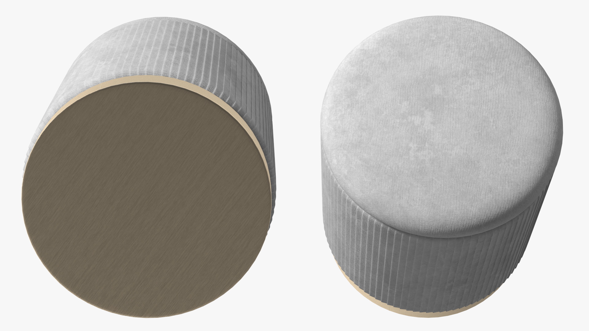 3D Round Fabric Ottoman Stool Grey