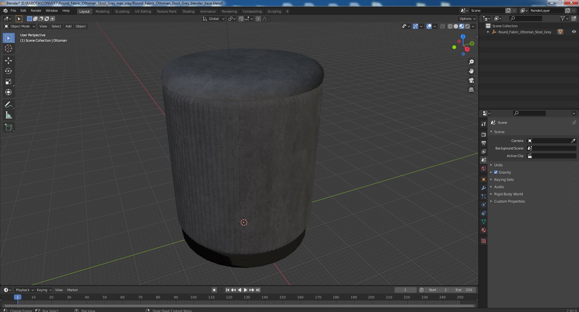 3D Round Fabric Ottoman Stool Grey