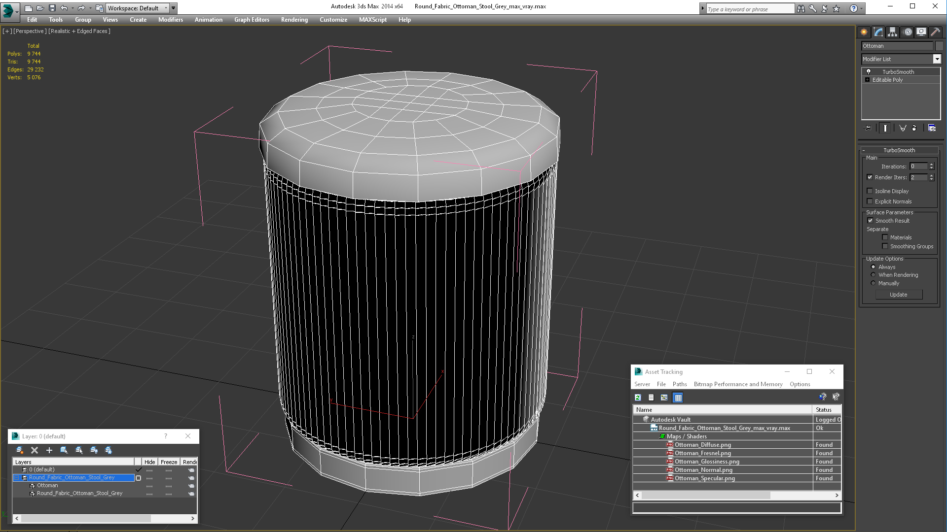3D Round Fabric Ottoman Stool Grey
