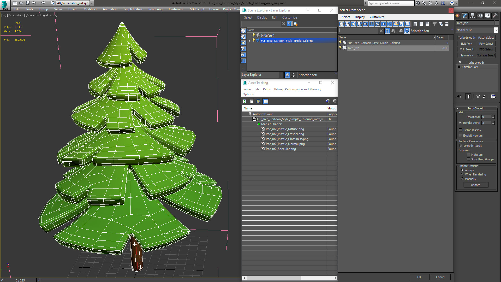 3D Fur Tree Cartoon Style Simple Coloring model