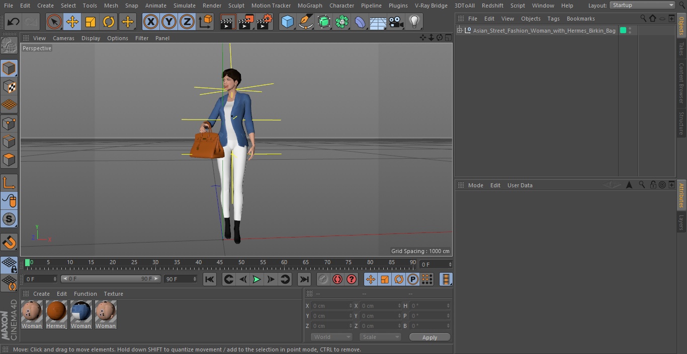 Asian Street Fashion Woman with Hermes Birkin Bag 3D model