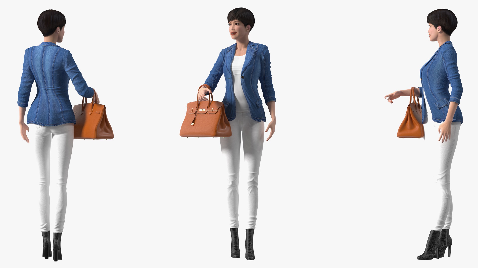 Asian Street Fashion Woman with Hermes Birkin Bag 3D model