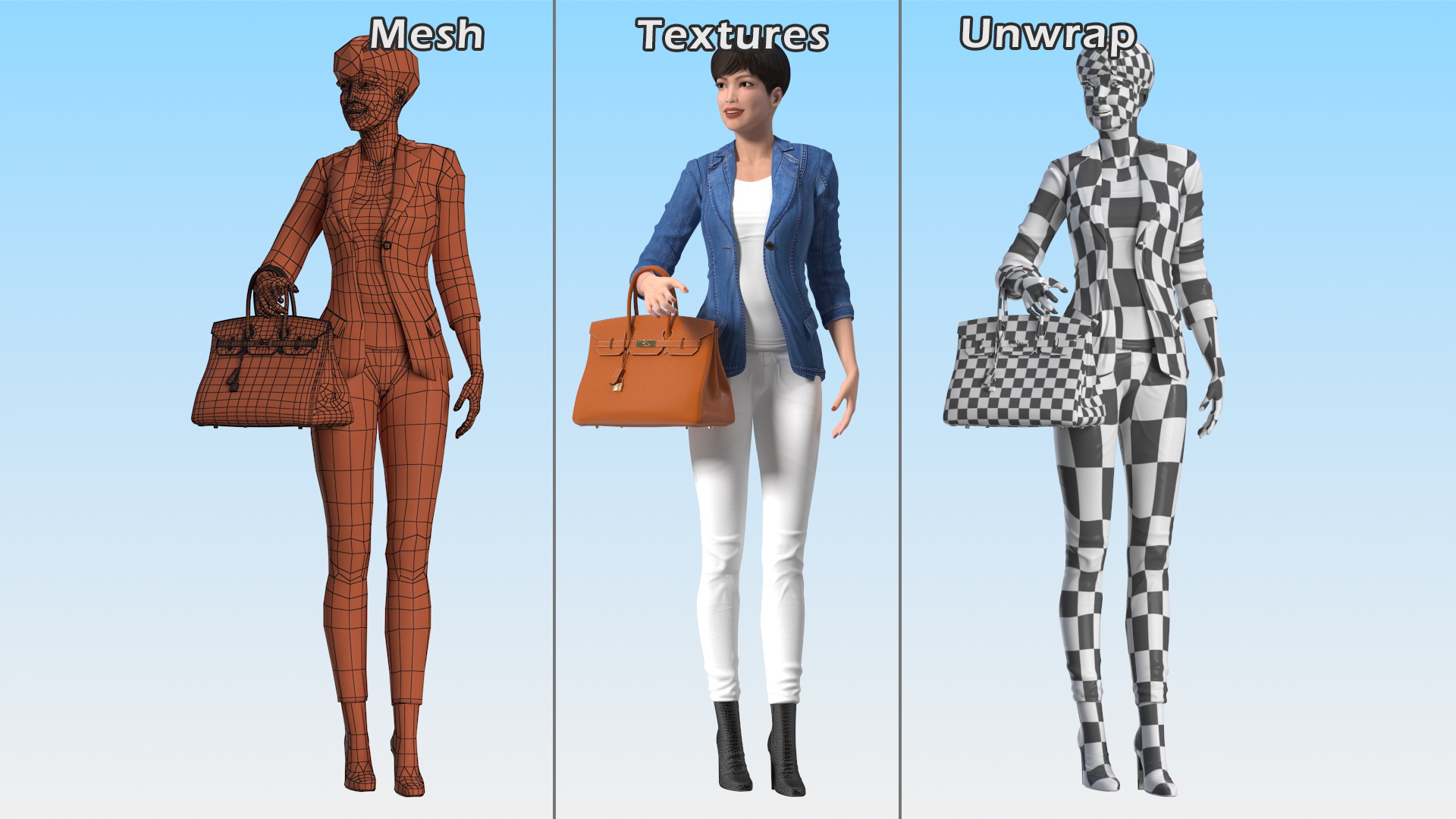 Asian Street Fashion Woman with Hermes Birkin Bag 3D model