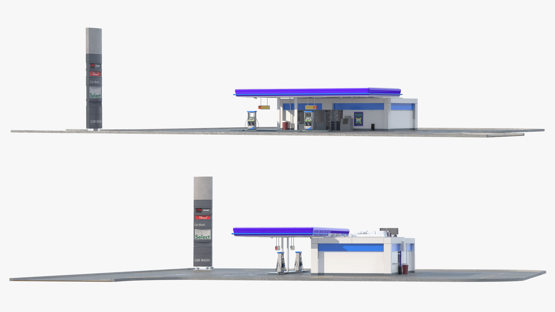 3D model Small Petrol Station Blue
