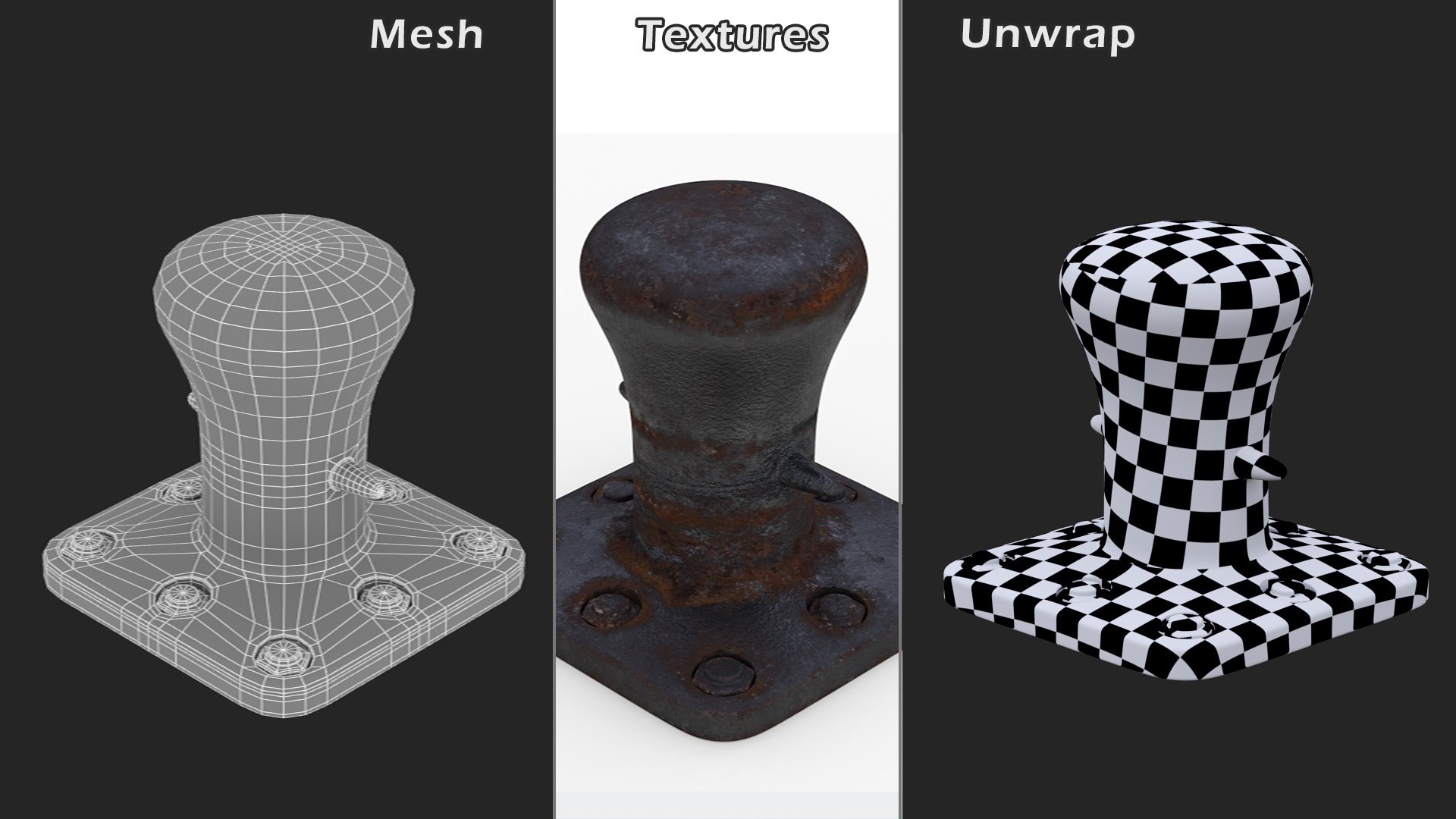 3D model Mooring Bollard Black Old