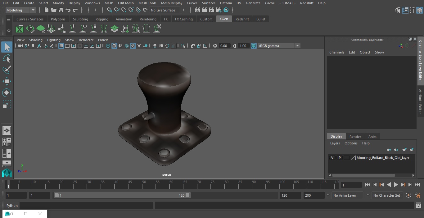 3D model Mooring Bollard Black Old