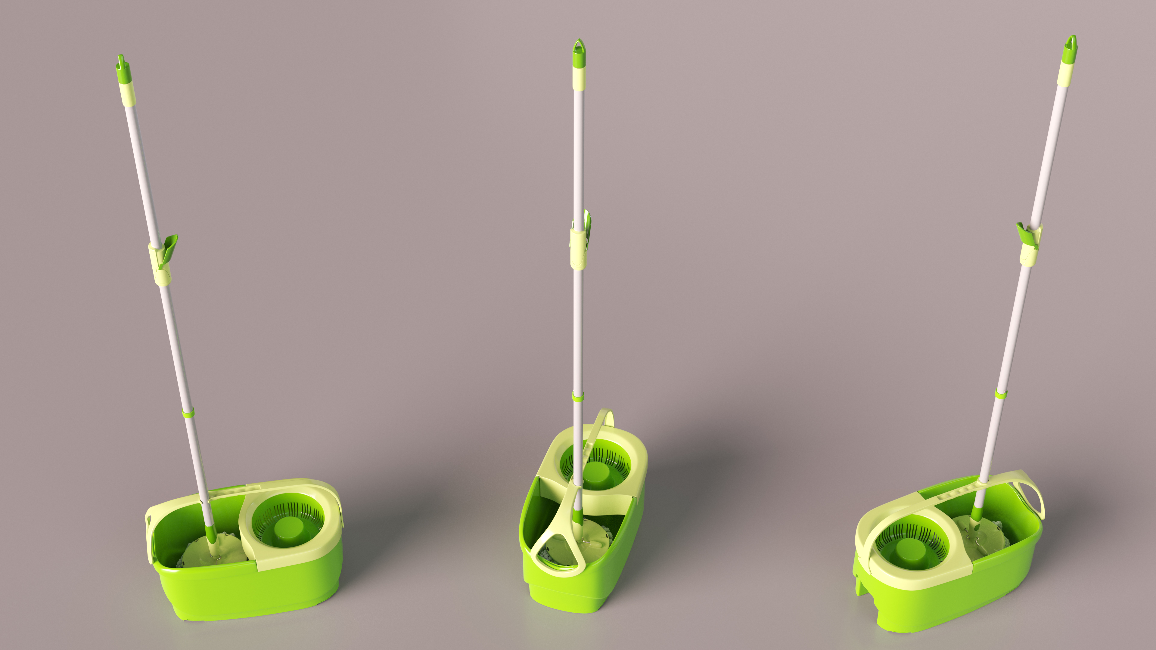 Plastic Bucket with Mop Green 3D model