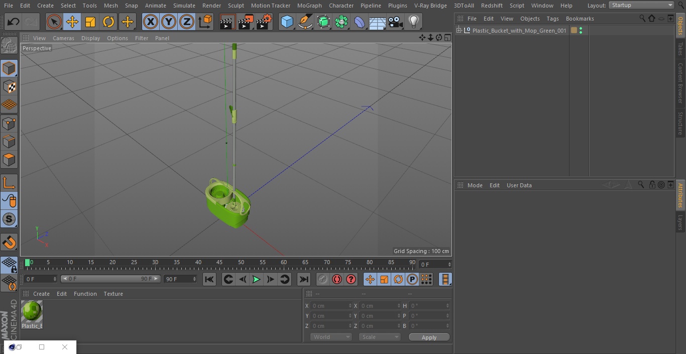 Plastic Bucket with Mop Green 3D model