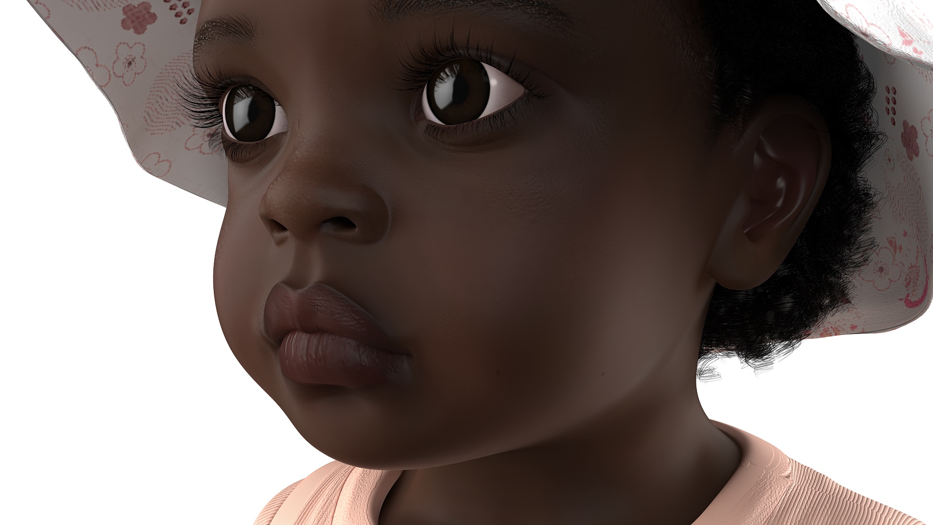 3D Black Baby Girl in Summer Outfit A-Pose Fur model