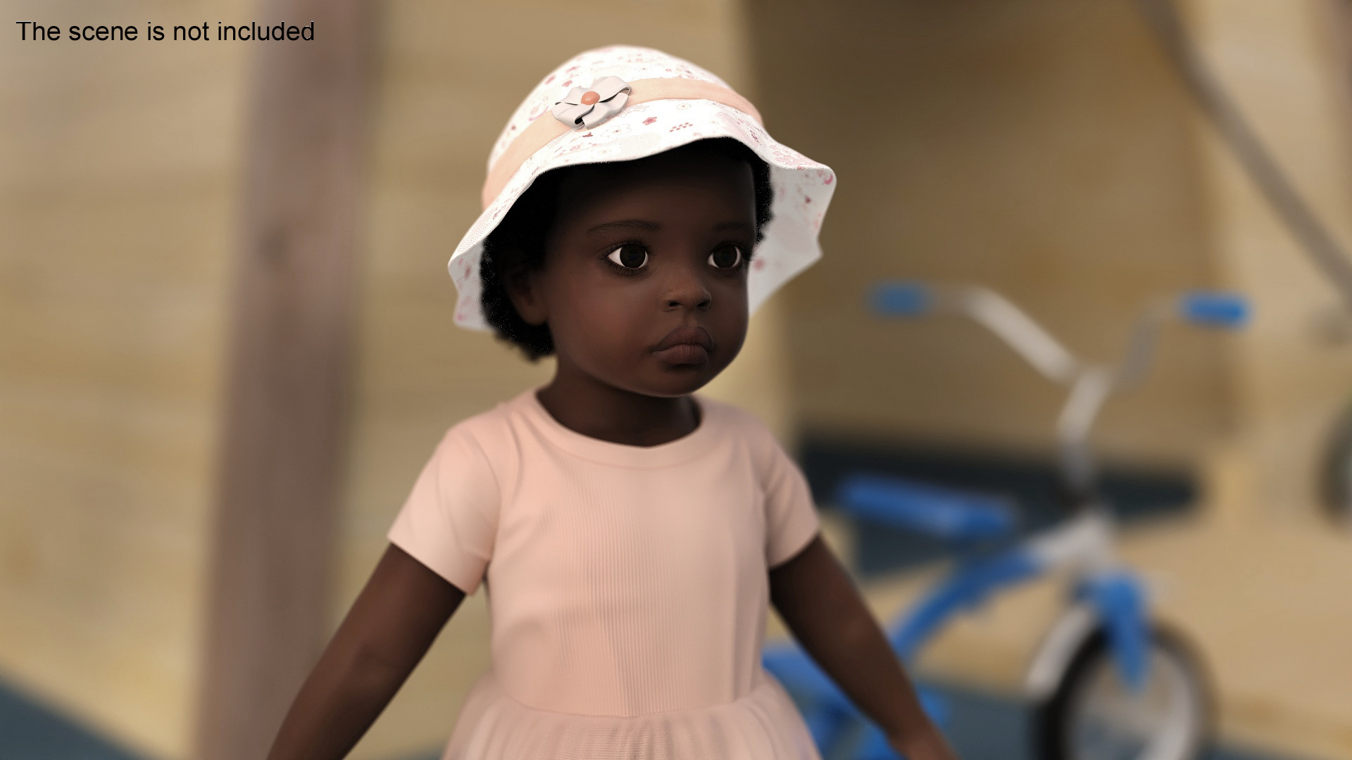 3D Black Baby Girl in Summer Outfit A-Pose Fur model