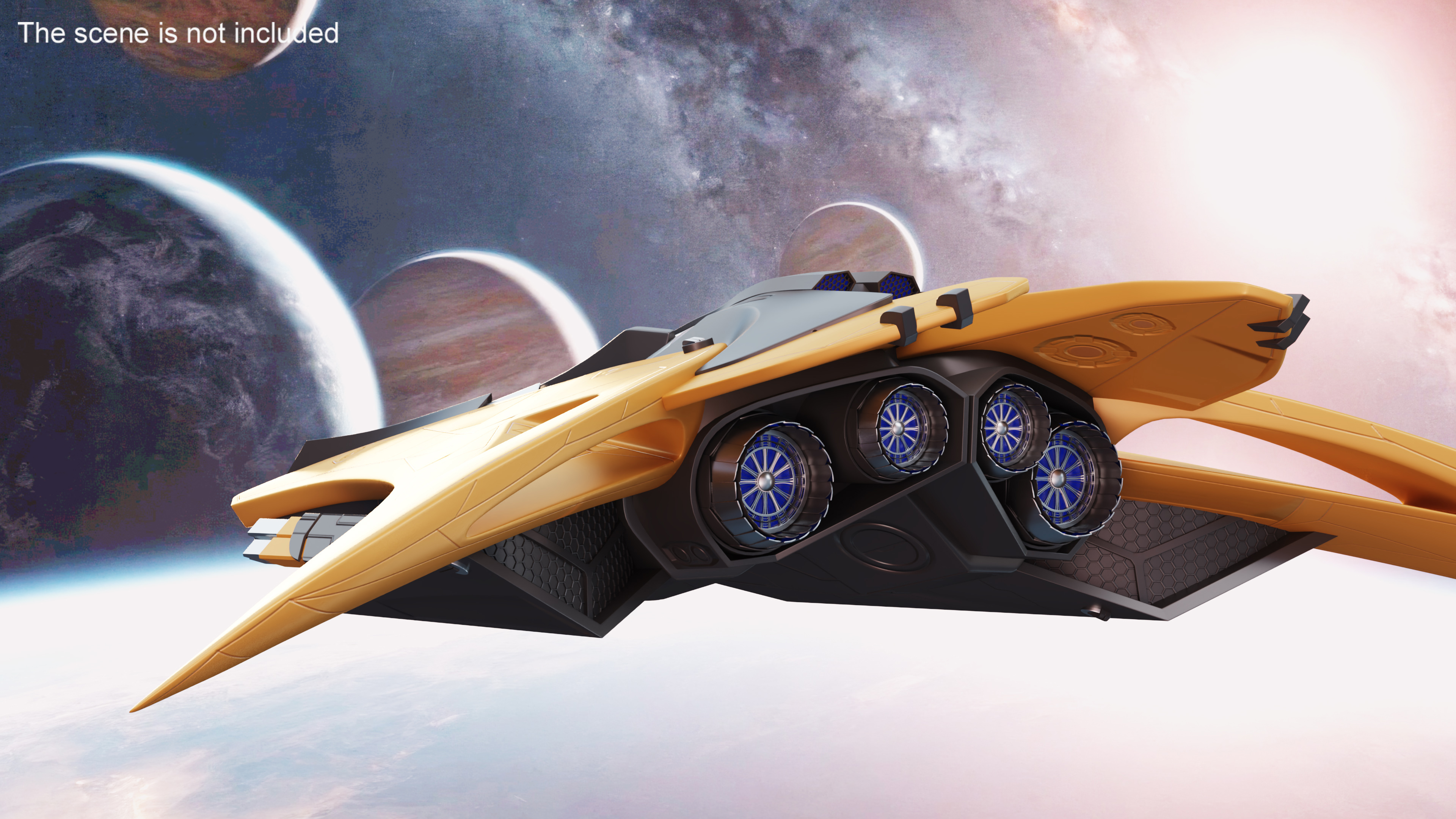 3D model Futuristic Space Fighter Starship Orange