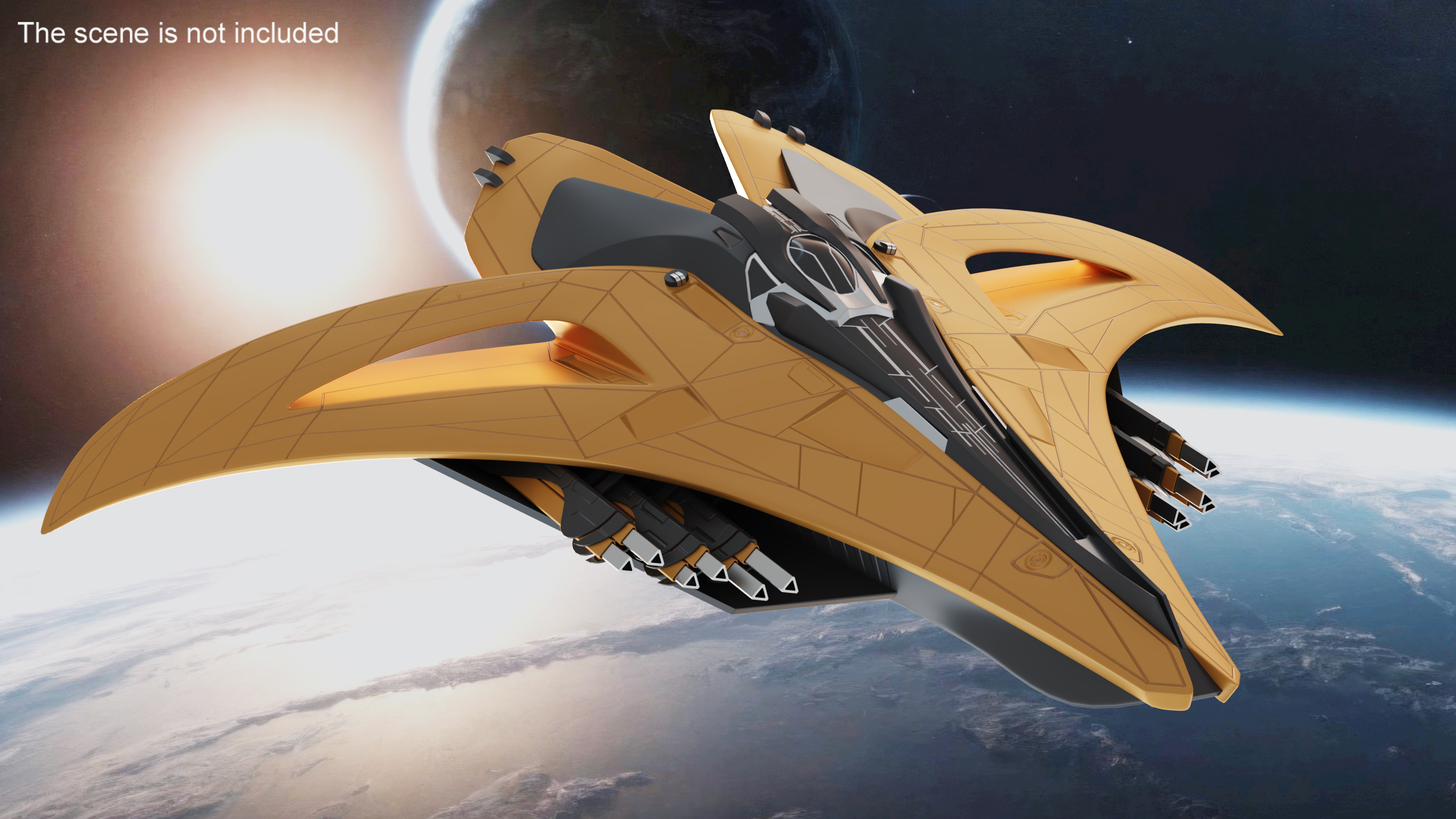3D model Futuristic Space Fighter Starship Orange