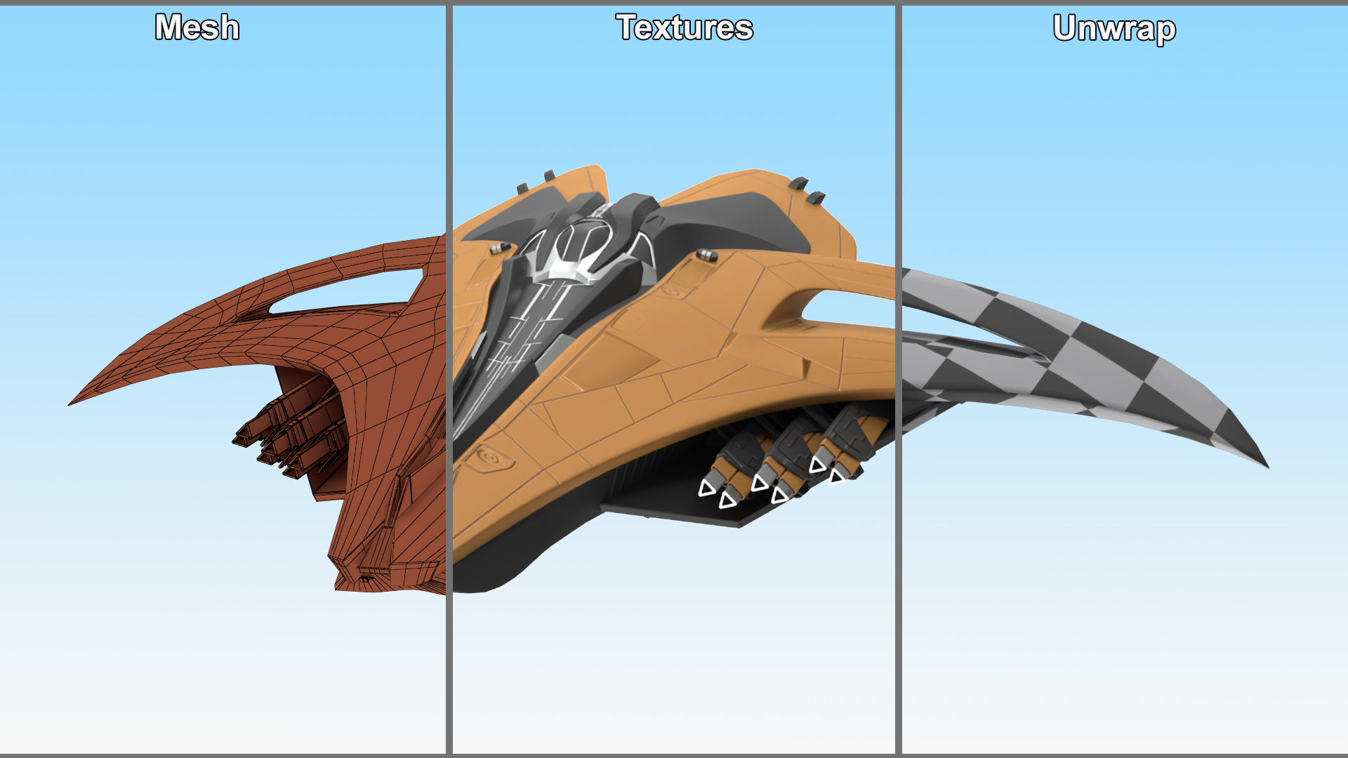 3D model Futuristic Space Fighter Starship Orange