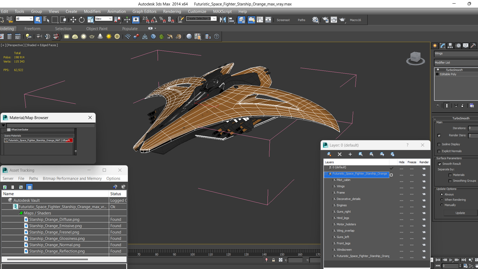 3D model Futuristic Space Fighter Starship Orange