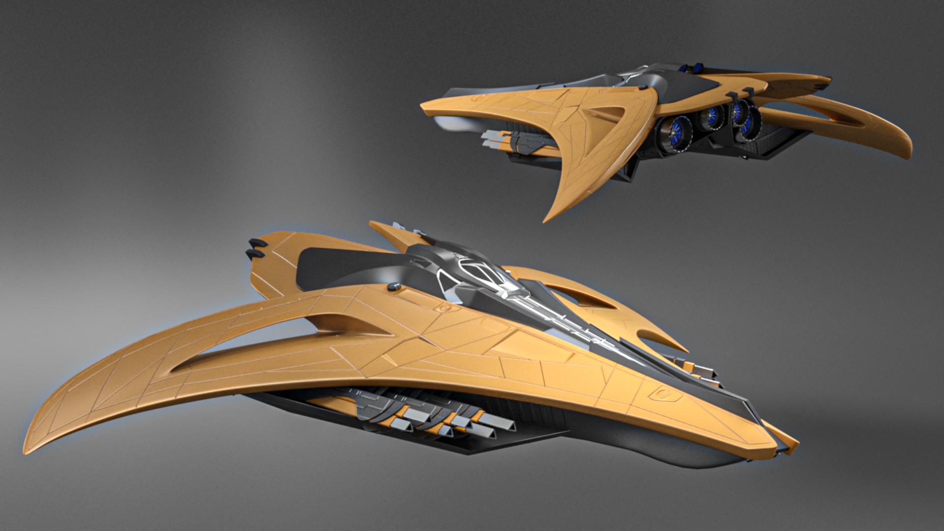 3D model Futuristic Space Fighter Starship Orange