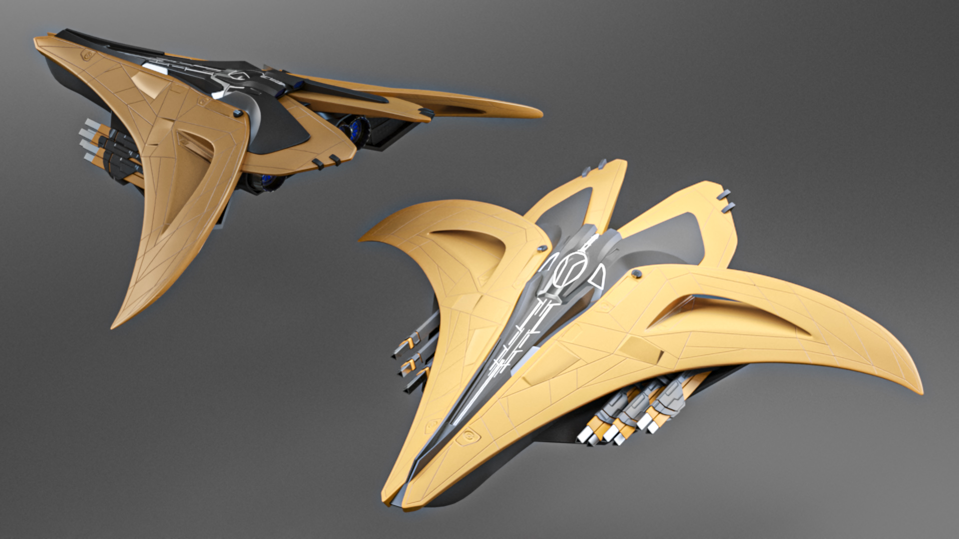 3D model Futuristic Space Fighter Starship Orange