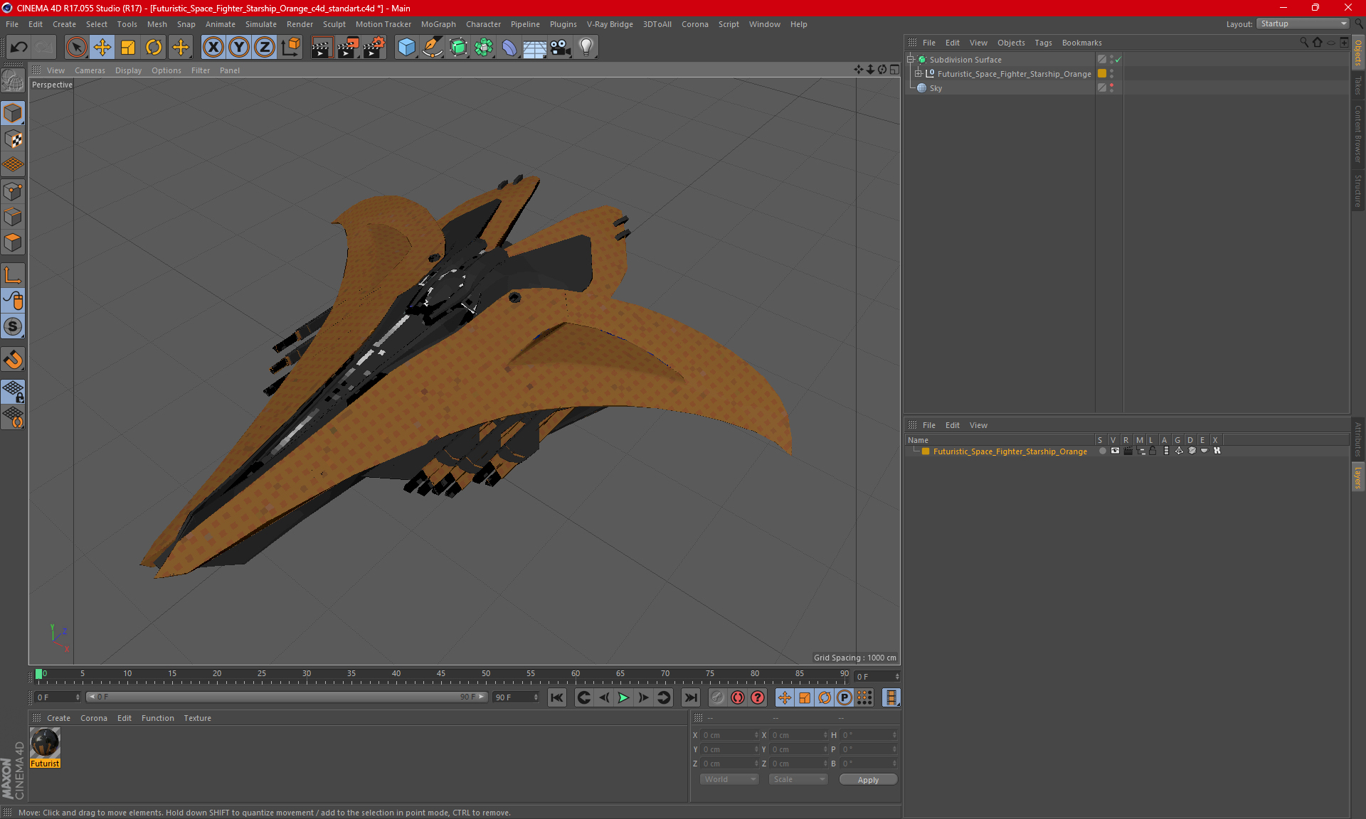 3D model Futuristic Space Fighter Starship Orange