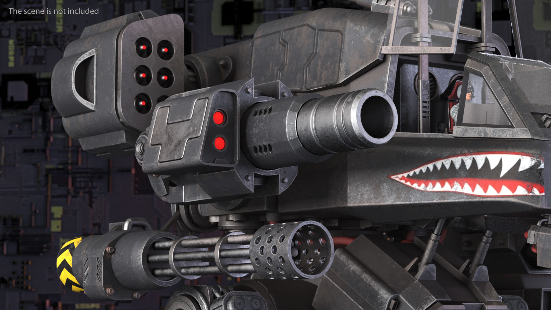 3D Shabby Big Walking Sci-Fi Black Robot with Pilot model