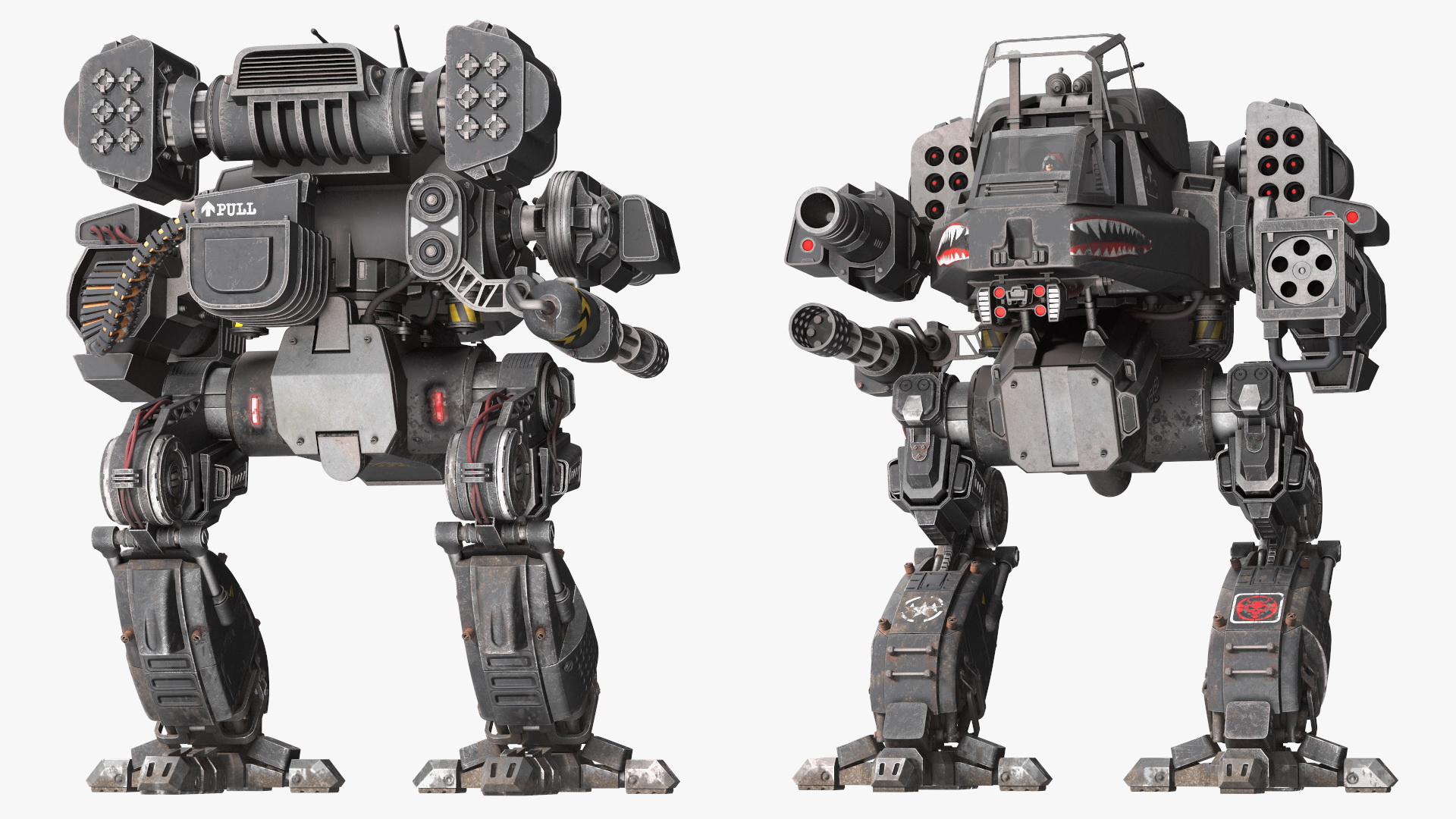 3D Shabby Big Walking Sci-Fi Black Robot with Pilot model