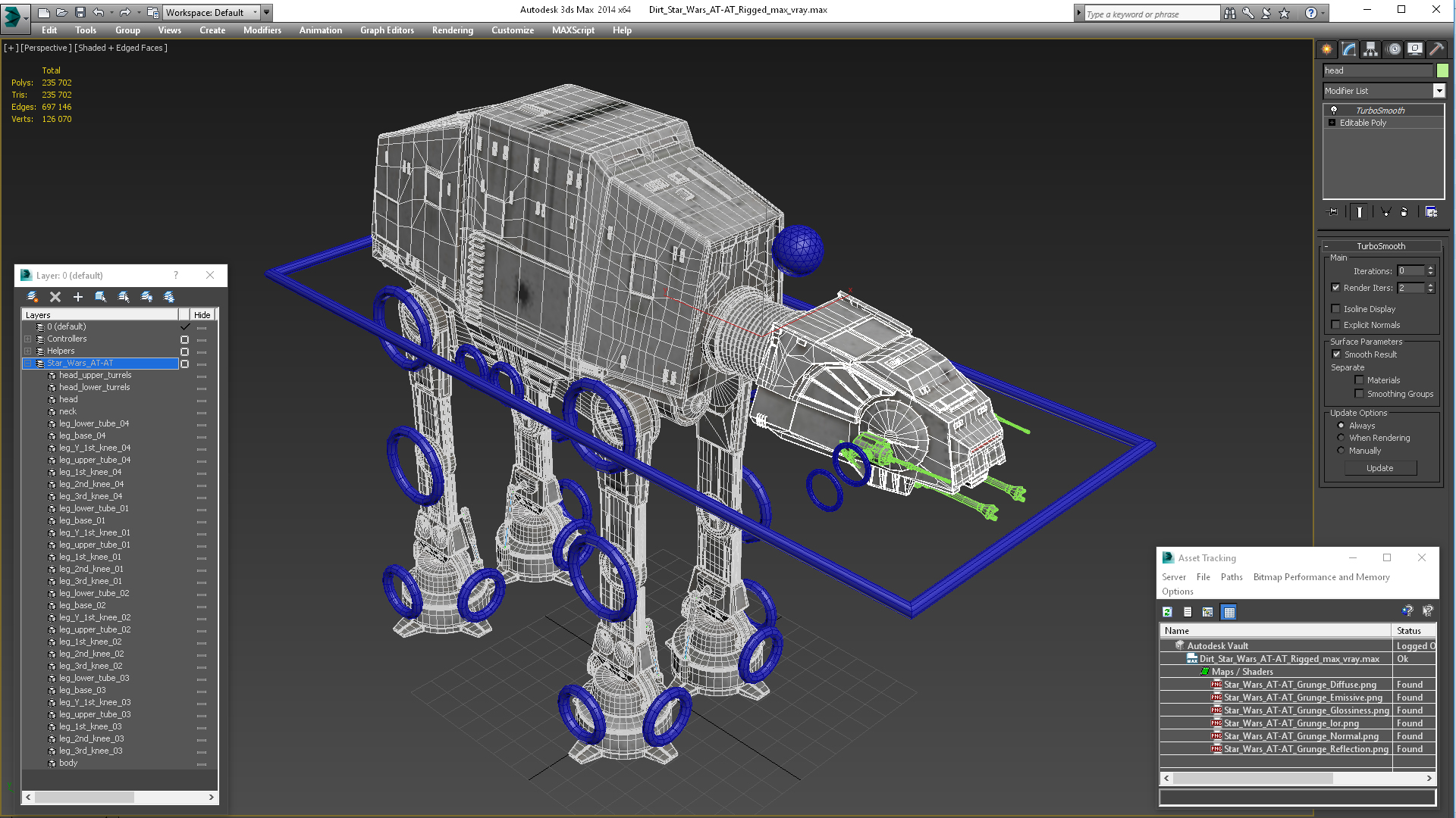 3D Dirt Star Wars AT-AT Rigged for Cinema 4D
