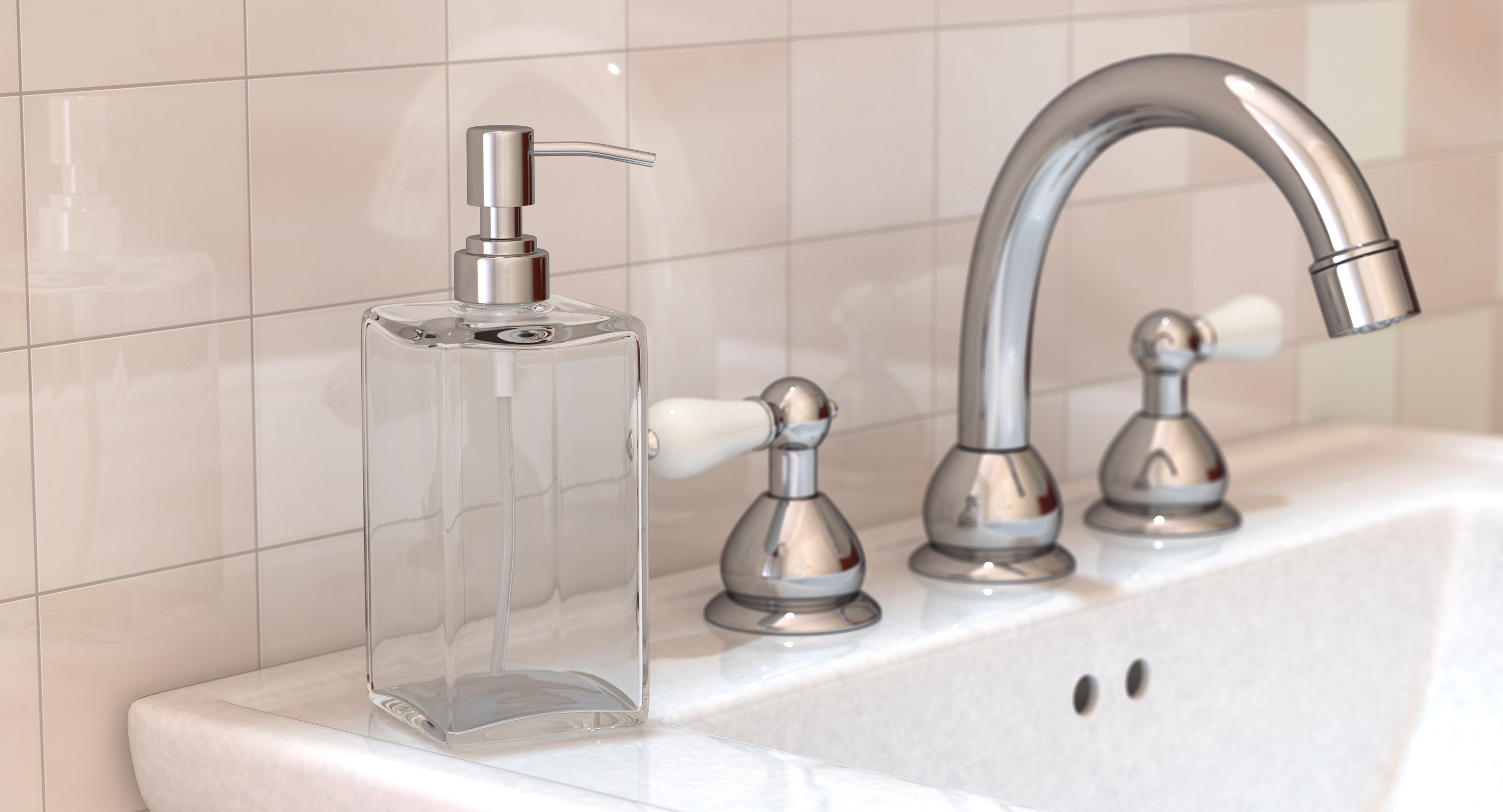 Empty Dispenser with Stainless Metal Pump 3D Model, view 3
