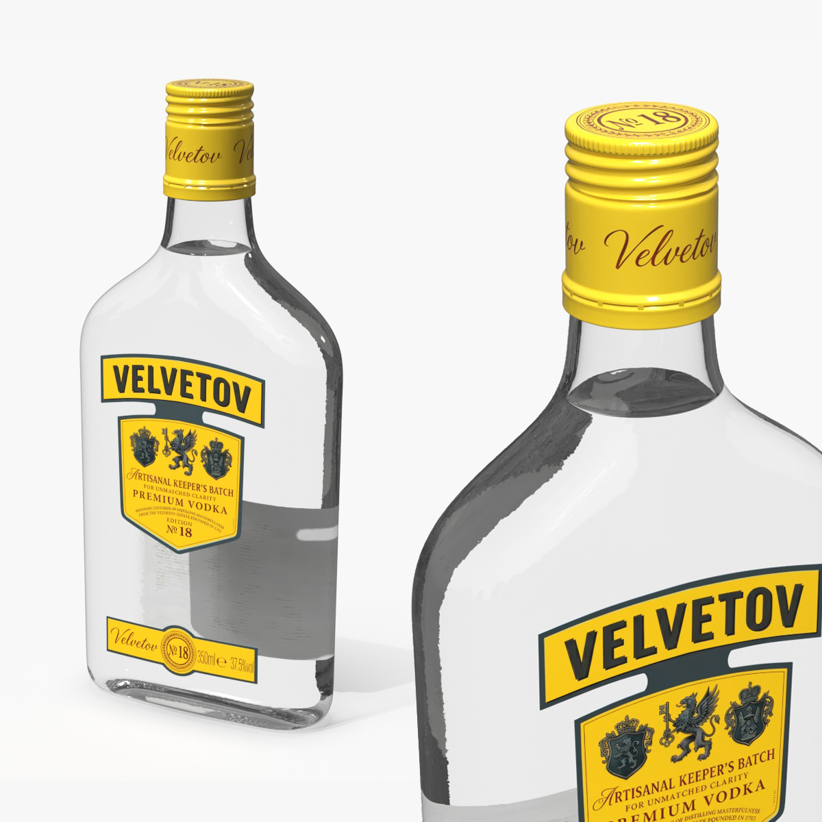 Alcohol Vodka Bottle Flat Shape 350ml 3D model preview