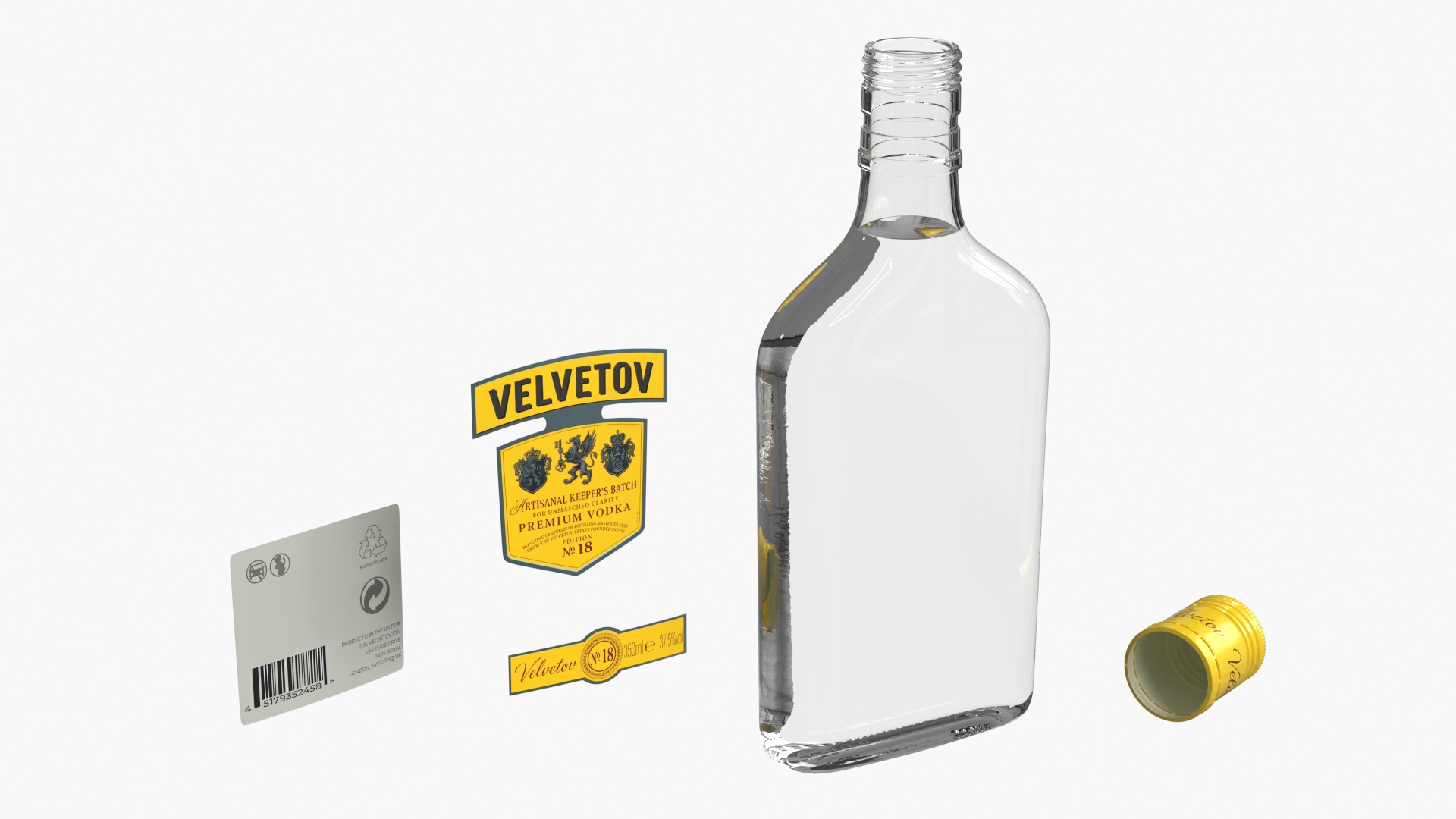 Alcohol Vodka Bottle Flat Shape 350ml, view 9