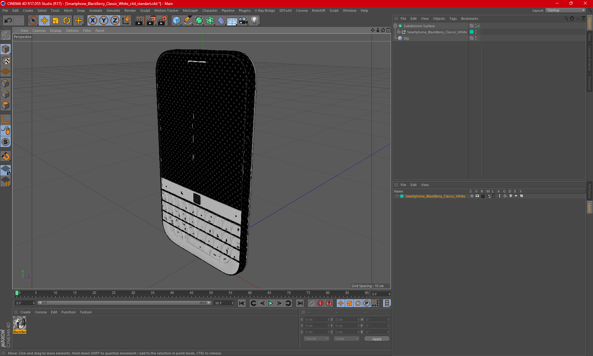 3D model Smartphone BlackBerry Classic White