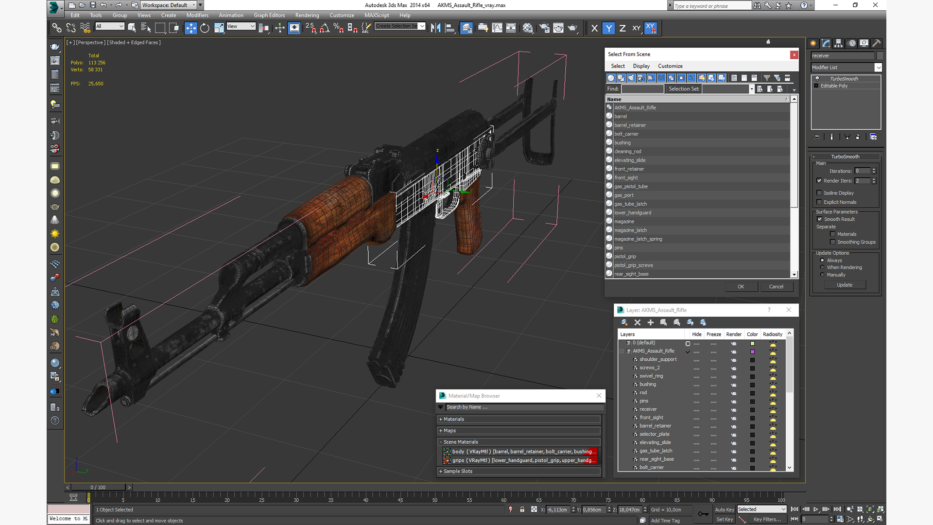 3D AKMS Assault Rifle model