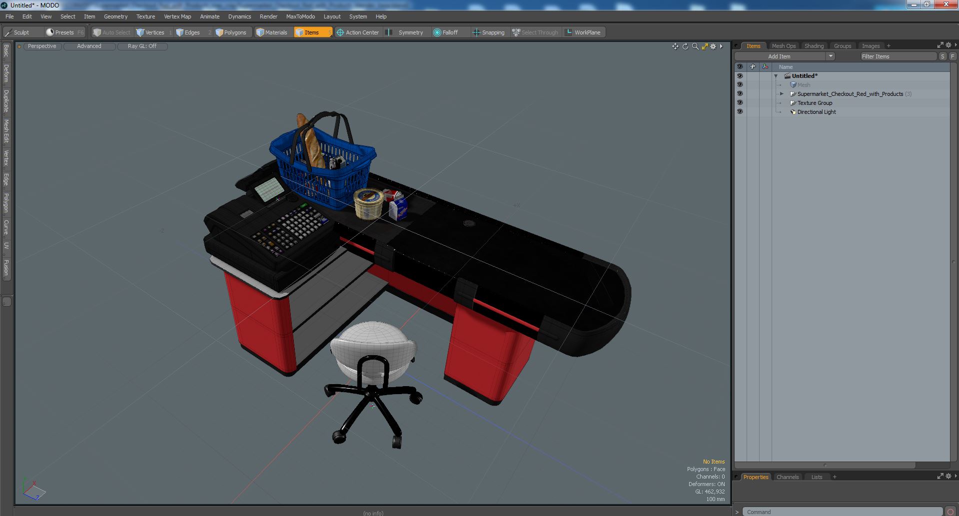 3D Supermarket Checkout Red with Products model
