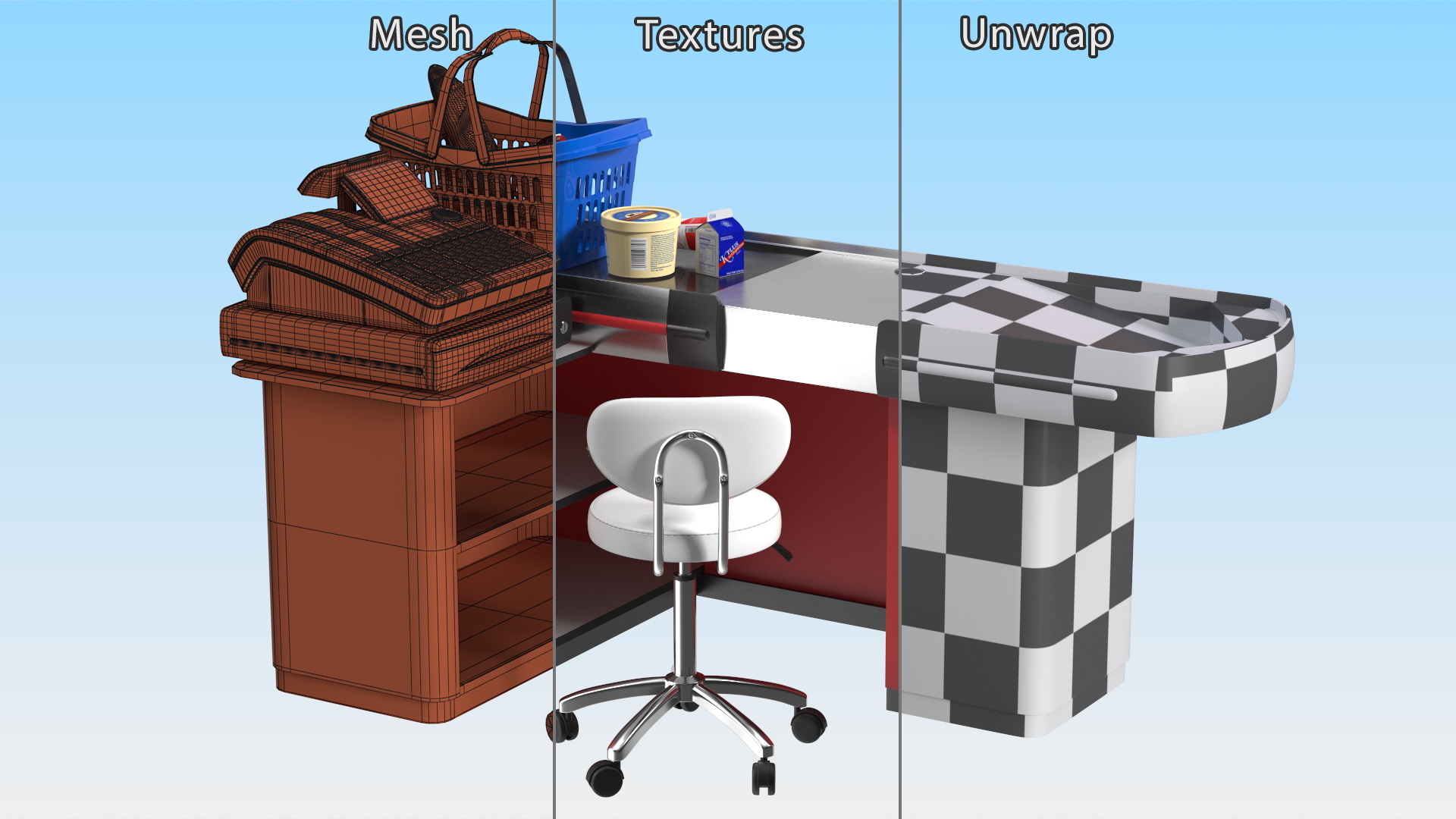 3D Supermarket Checkout Red with Products model