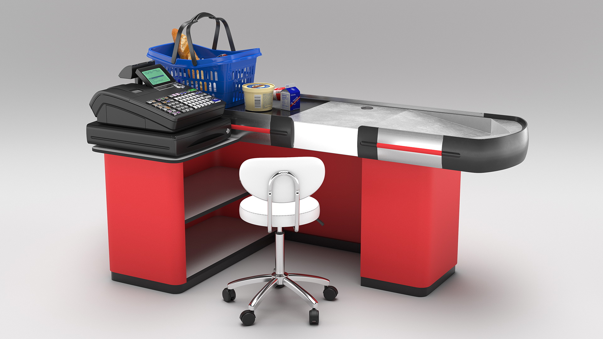 3D Supermarket Checkout Red with Products model
