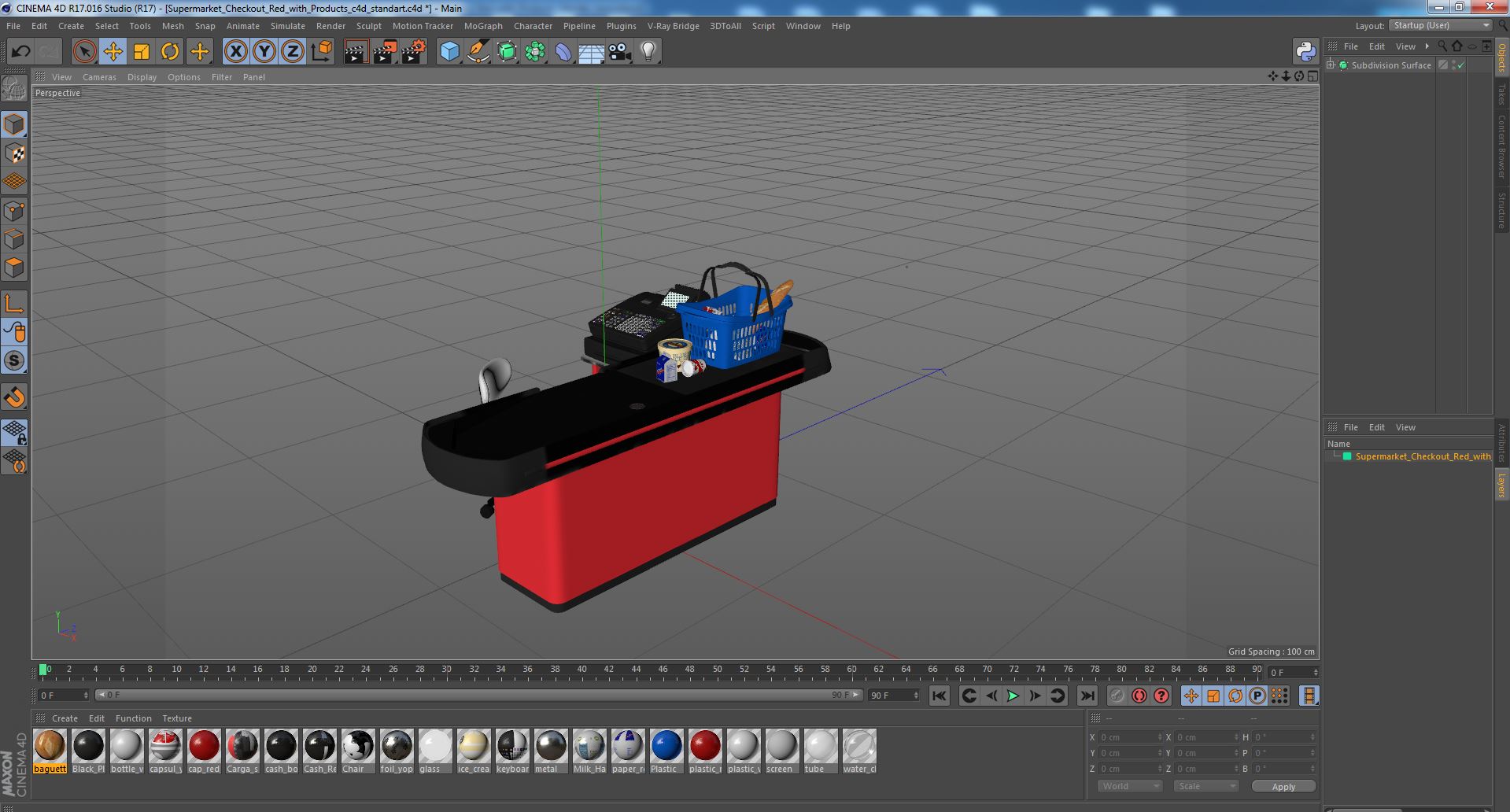 3D Supermarket Checkout Red with Products model