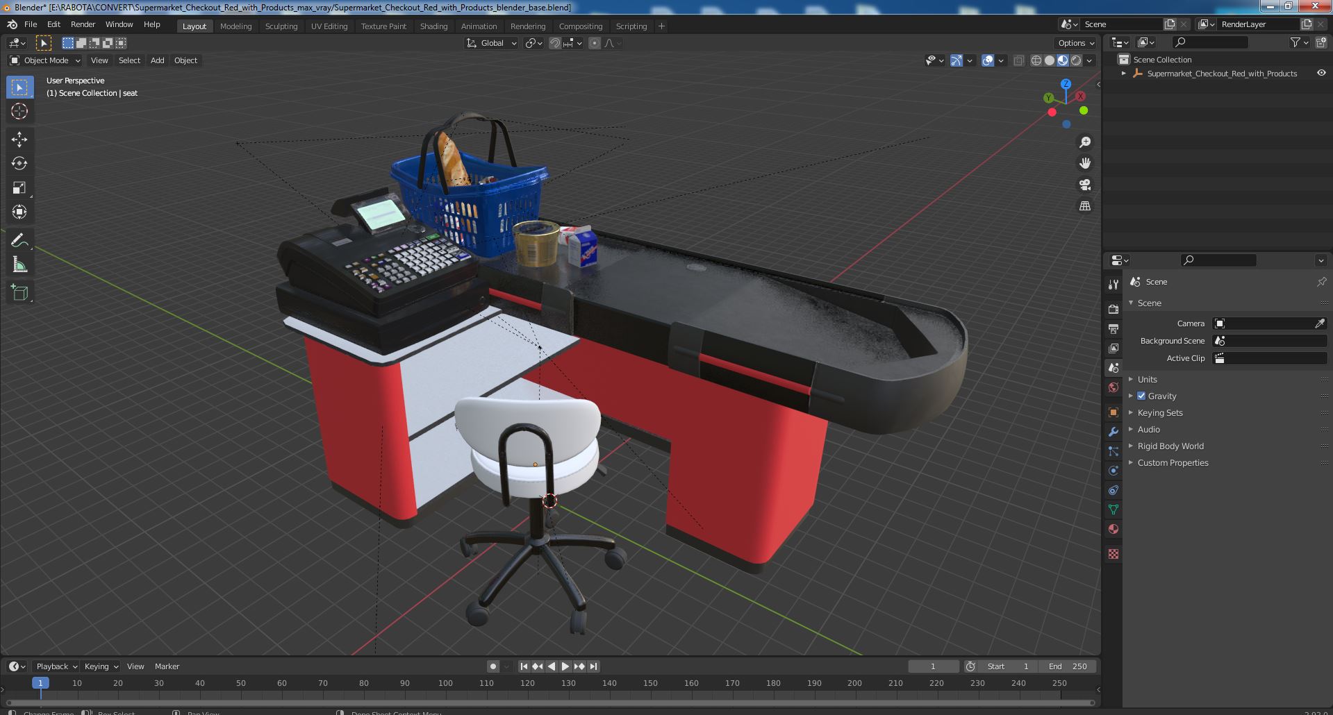 3D Supermarket Checkout Red with Products model