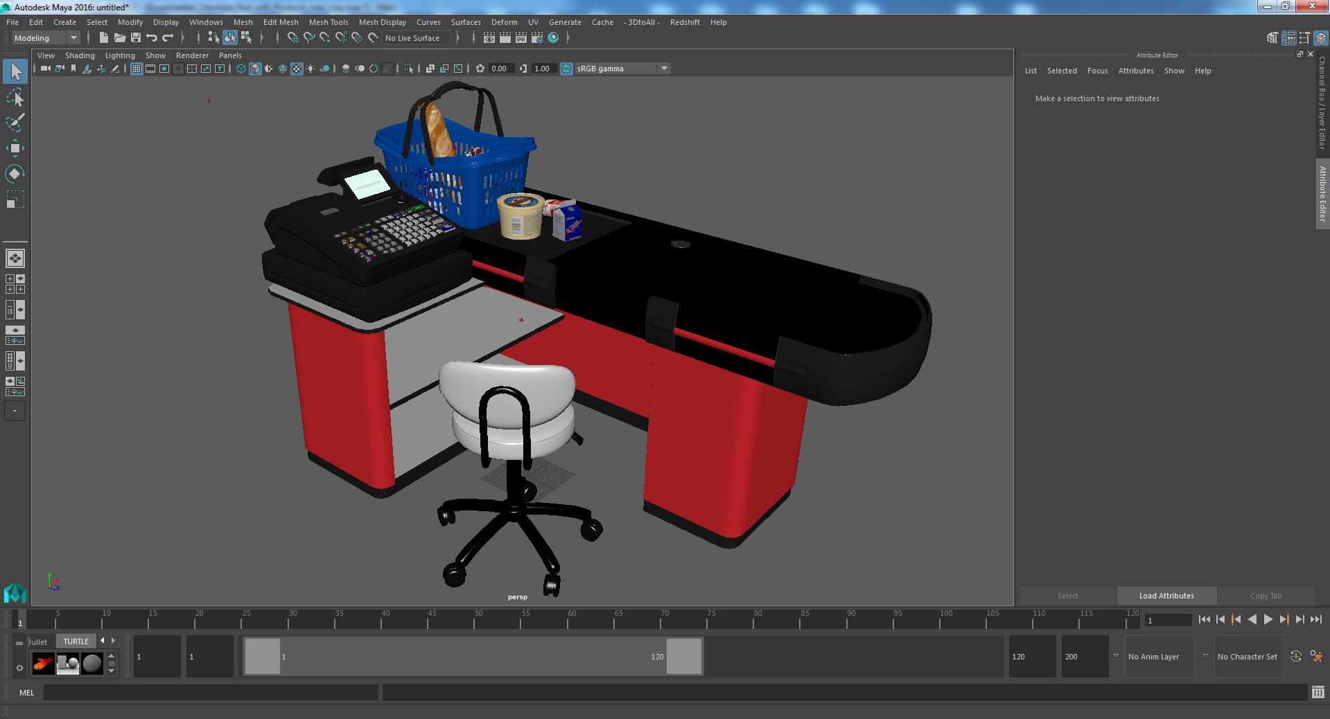 3D Supermarket Checkout Red with Products model