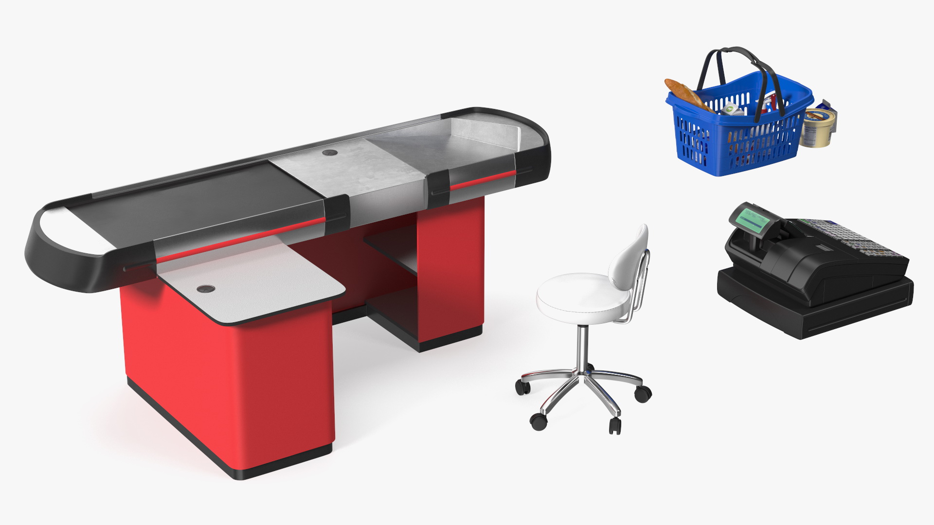 3D Supermarket Checkout Red with Products model
