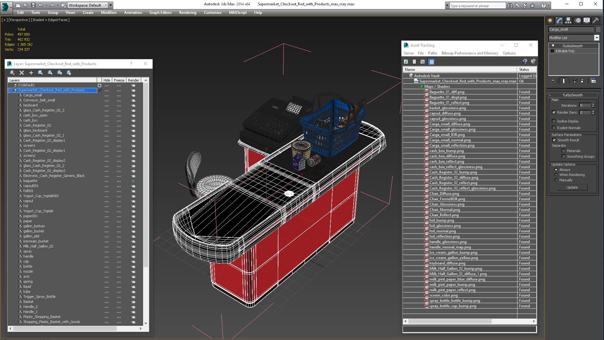 3D Supermarket Checkout Red with Products model