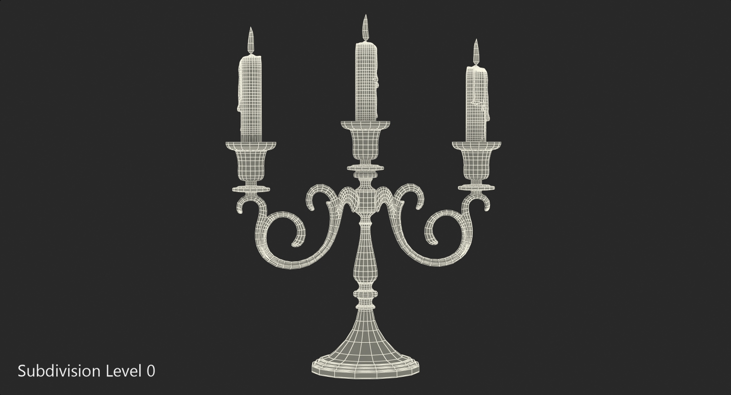 3D Candelabra Gold with Candles model